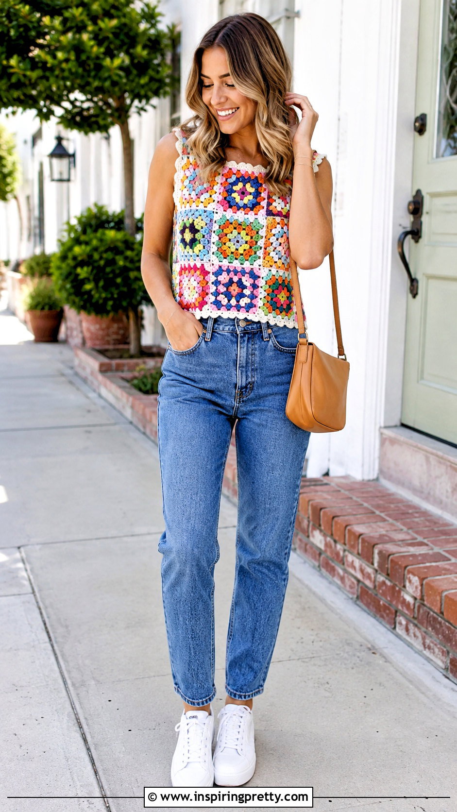 Colorful Lace Crochet Top With Blue Jeans - 50 lace crochet top outfit ideas