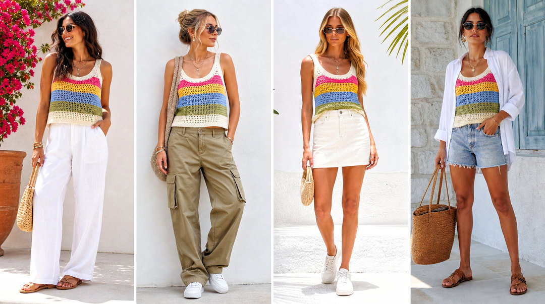 20 Colorful Striped Crochet Tank Top Outfit Ideas to Try