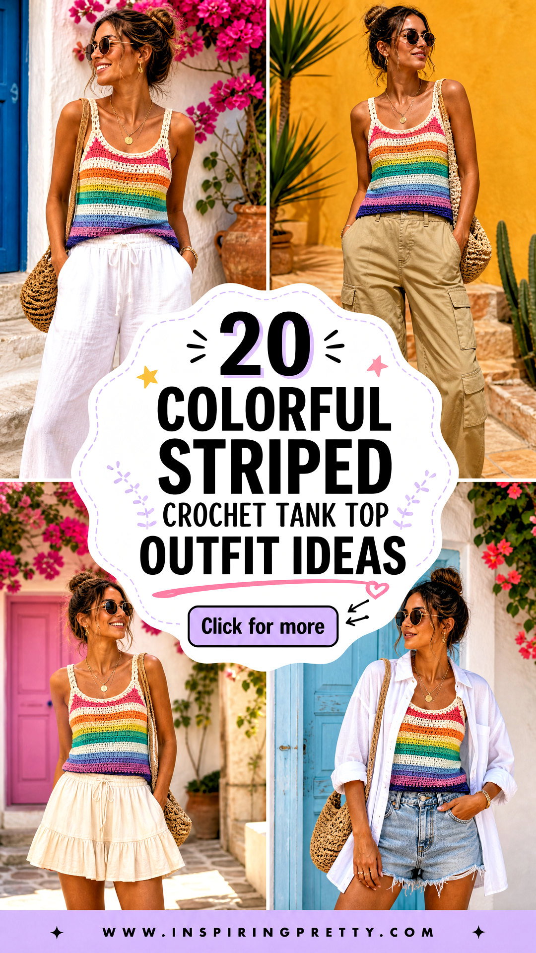 20 Colorful Striped Crochet Tank Top Outfit Ideas to Try - 20 Colorful Striped Crochet Tank Top Outfit Ideas to Try