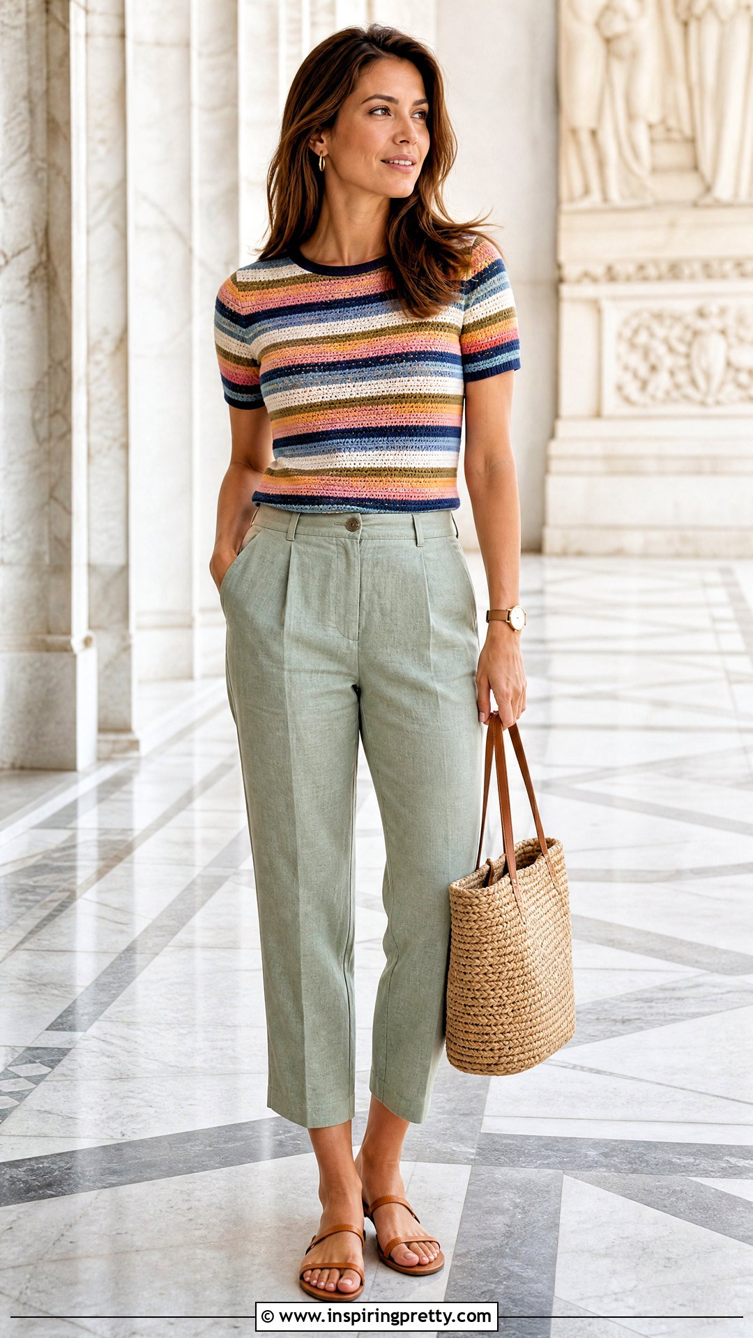 Colorful Striped Summer Top With Cropped Linen Pants - 20 Colorful Striped Summer Top outfit ideas