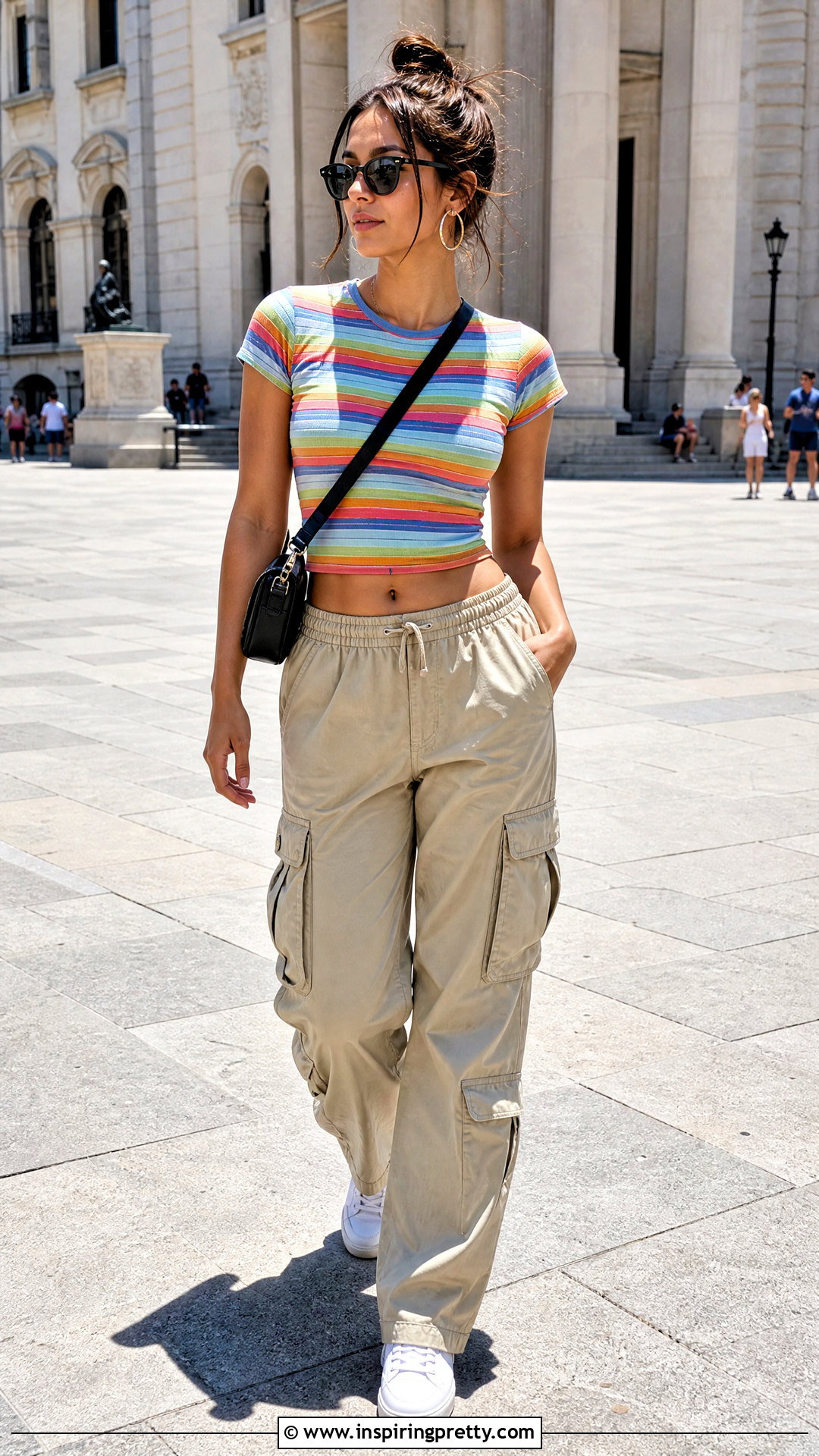 Colorful Striped Summer Top With Khaki Cargo Pants - 20 Colorful Striped Summer Top outfit ideas