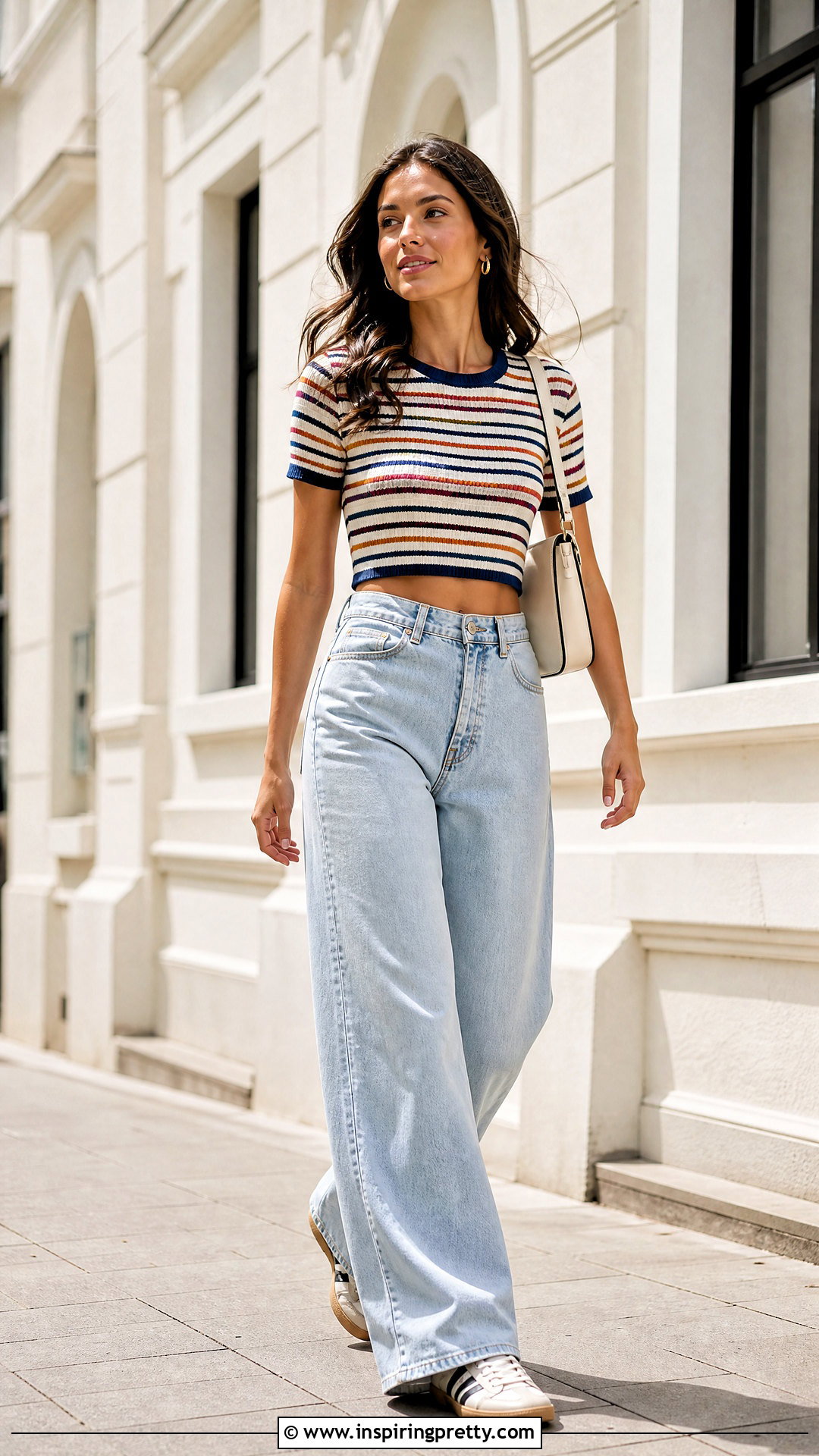 Colorful Striped Summer Top With Wide Leg Jeans - 20 Colorful Striped Summer Top outfit ideas