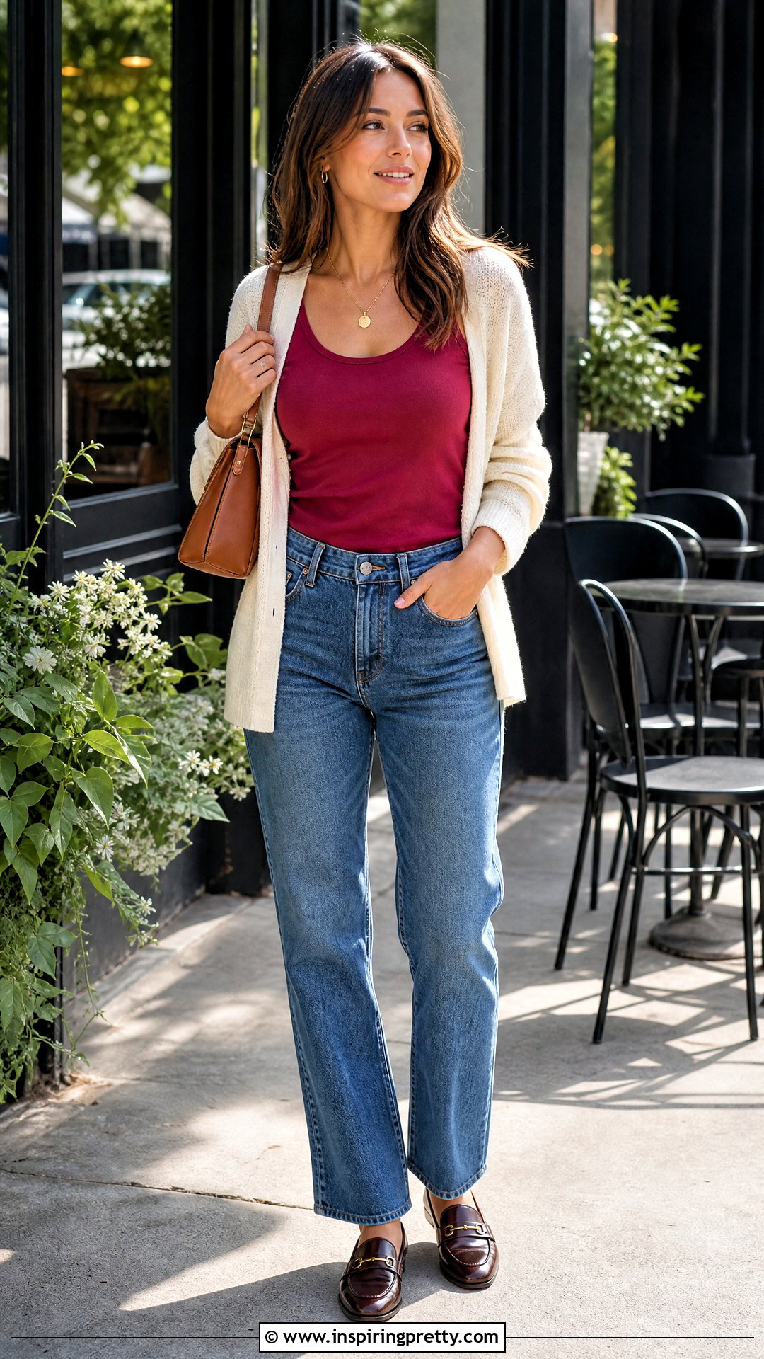 Colorful Tank Top With A Cardigan And Jeans - How To Style Colorful Tank Tops (20 Ways)