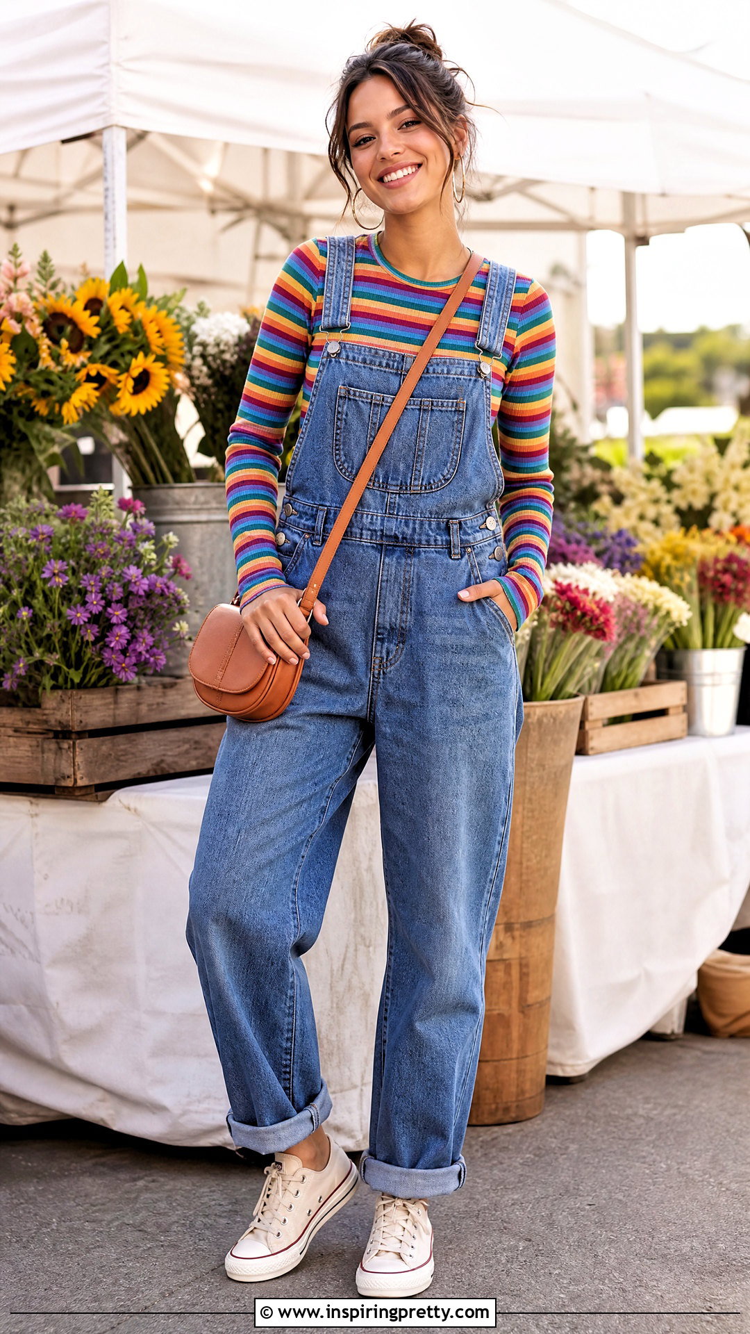 Colorful Top With Denim Overalls - How To Style Colorful Tops (20 Ways)