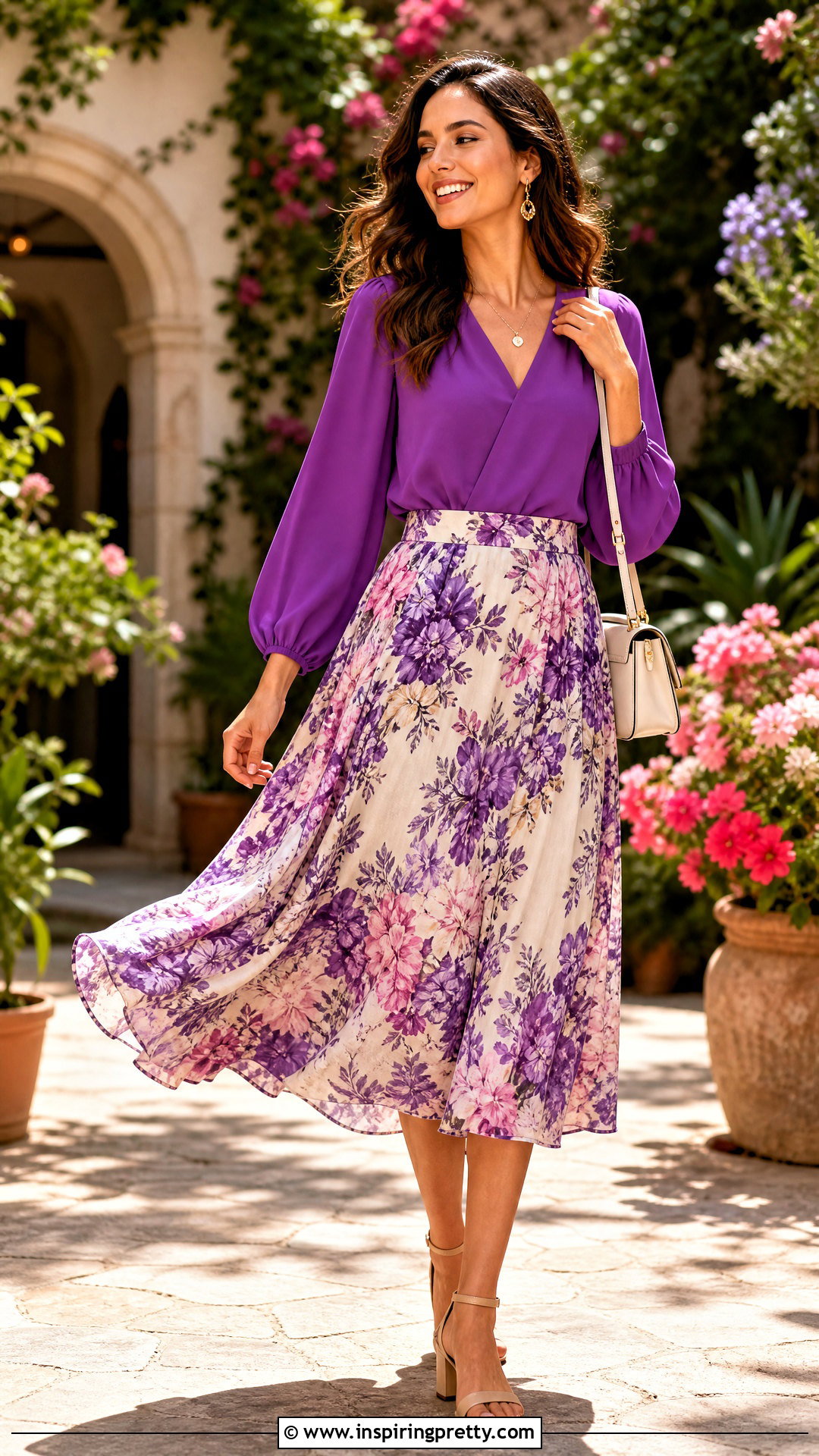 Colorful Top With Printed Midi Skirt - How To Style Colorful Tops (20 Ways)
