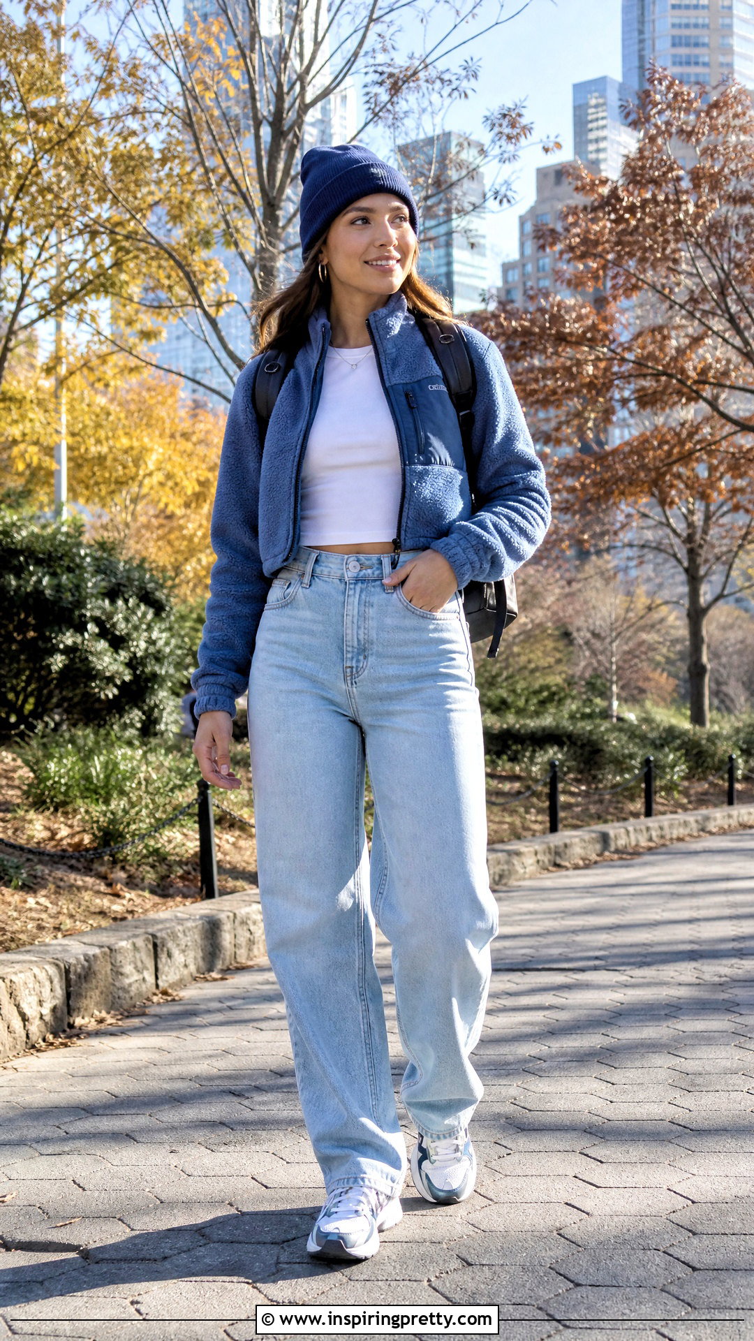 Columbia Cropped Fleece With High Waisted Jeans - 20 columbia tops outfit ideas