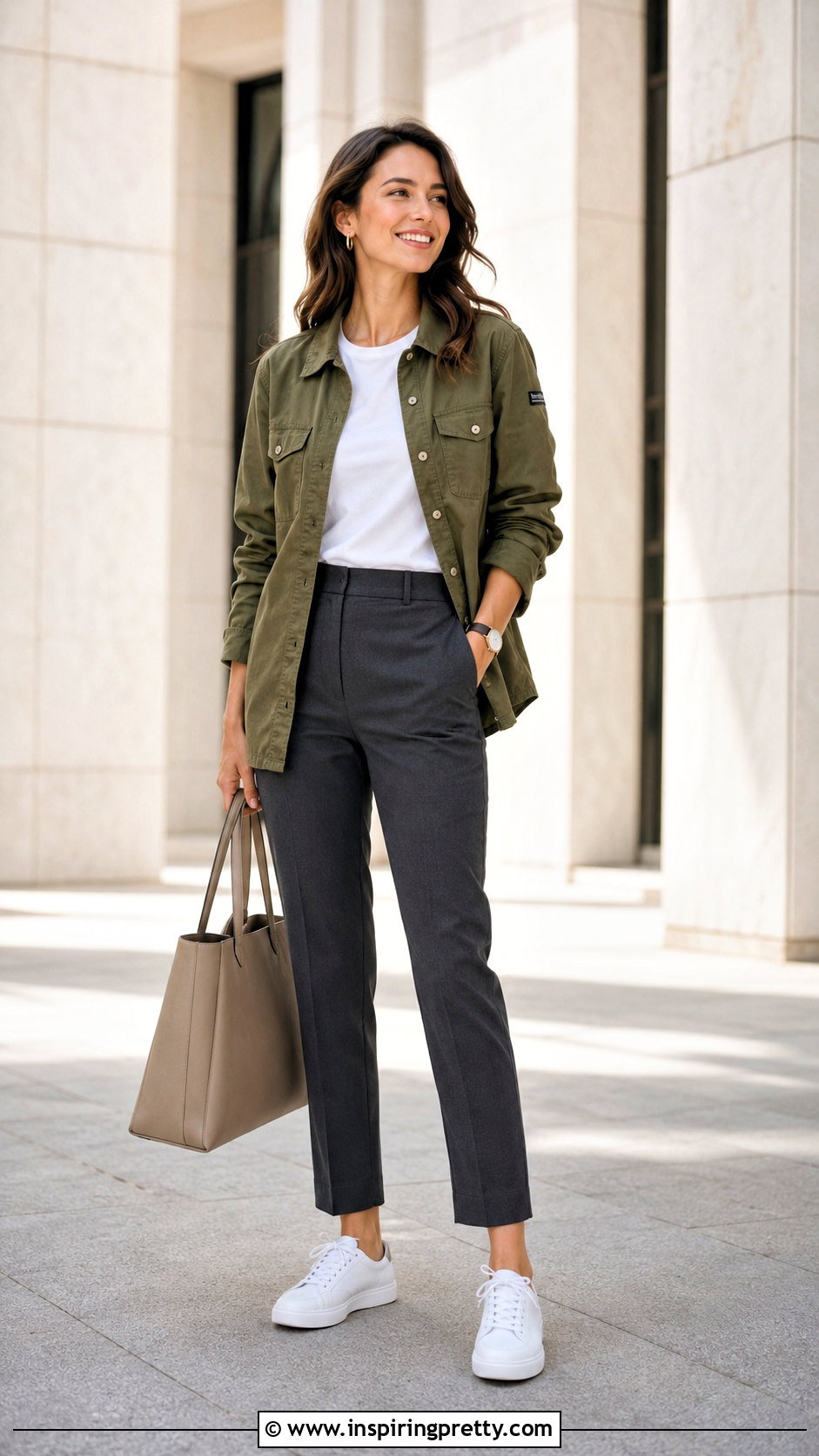 Columbia Shirt Jacket With Relaxed Trousers - 20 columbia tops outfit ideas