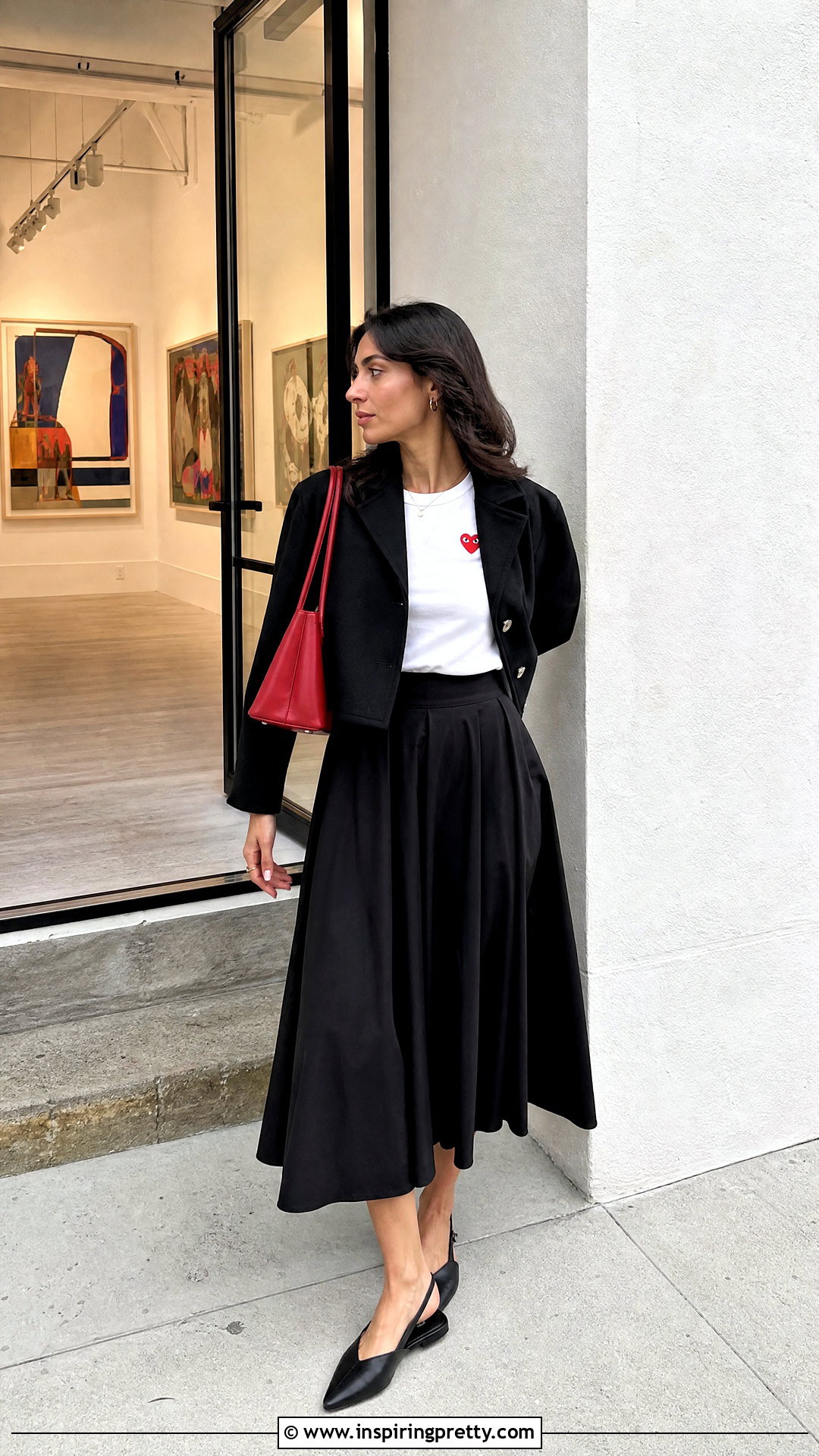 Comme Des Garons White T Shirt With Black Midi Skirt - 25 comme des garcons tops outfit ideas