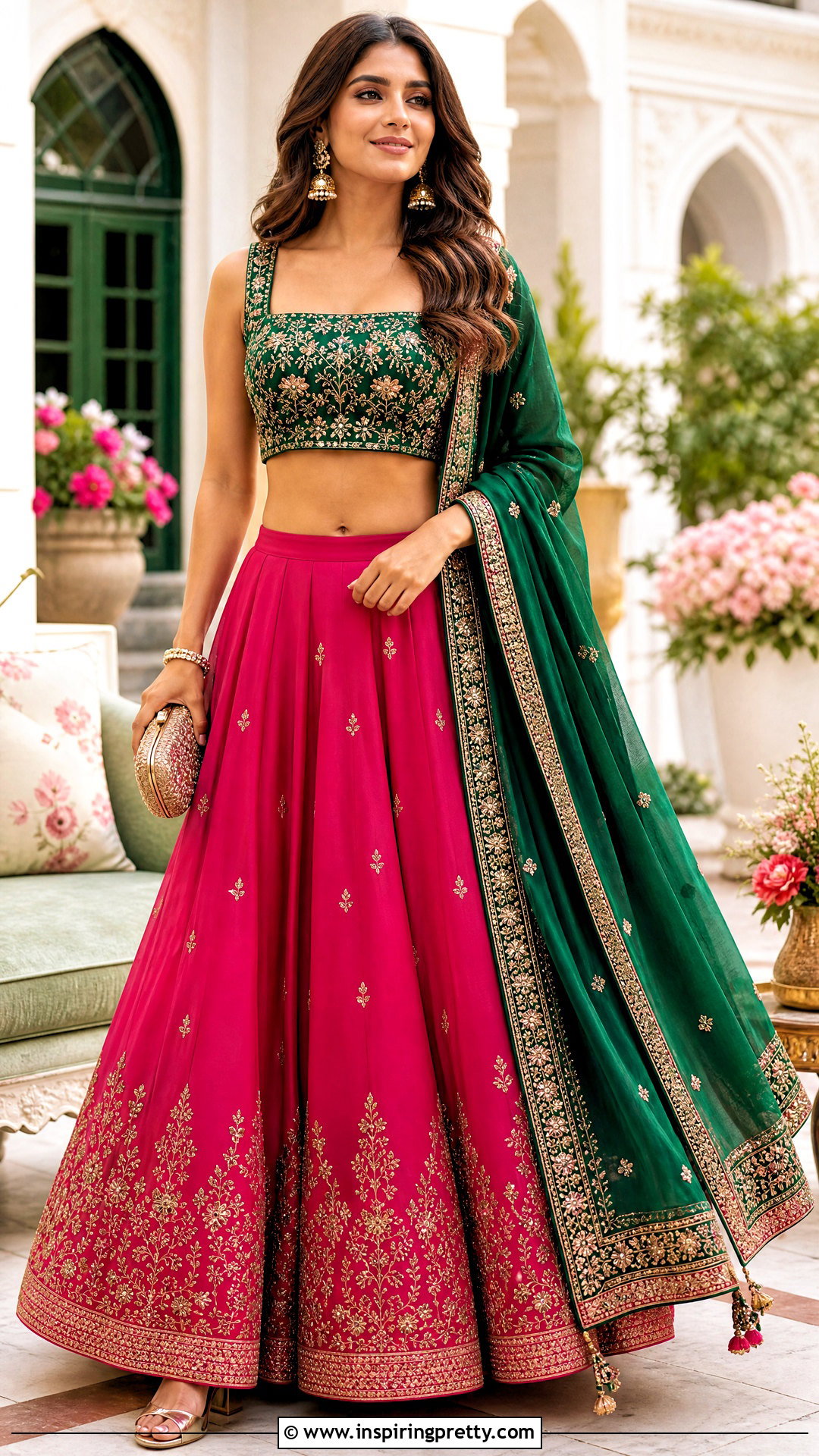 Contrast Crop Top Lehenga - 50 crop top lehenga outfit ideas