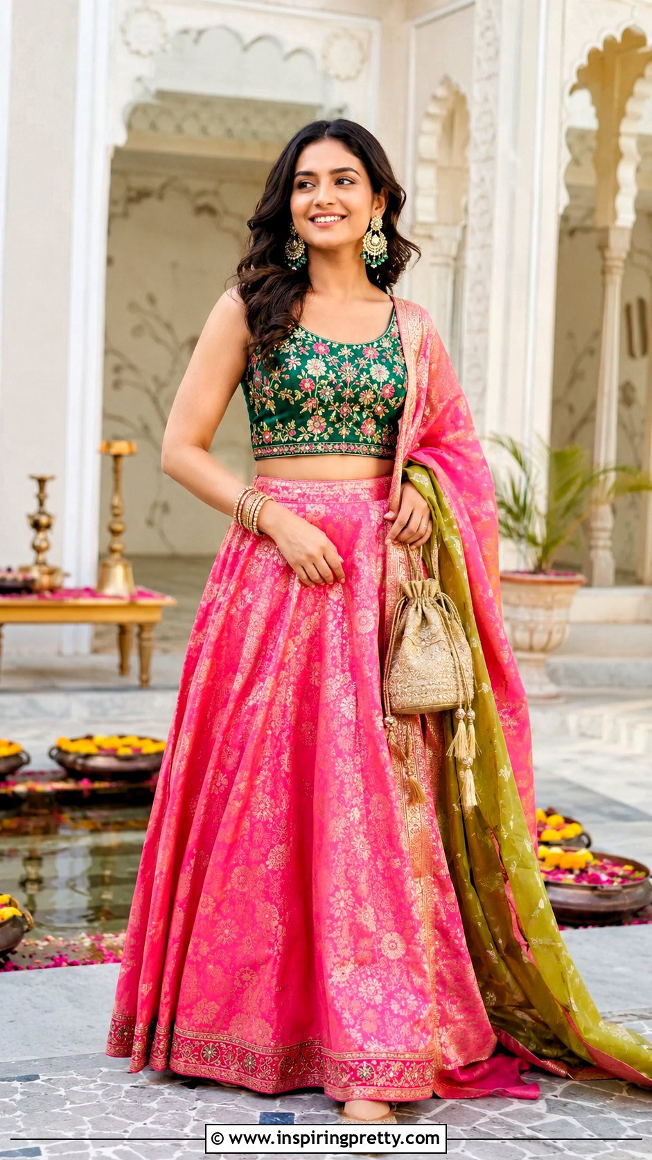 Contrast Crop Top Lehenga - 50 Crop Top Designs For Lehenga Ideas