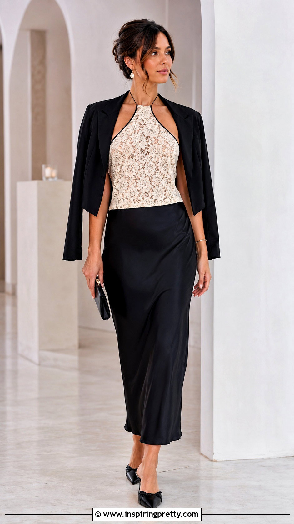 Contrast Lace Halter Top With Slip Skirt - 25 contrast lace halter top outfit ideas