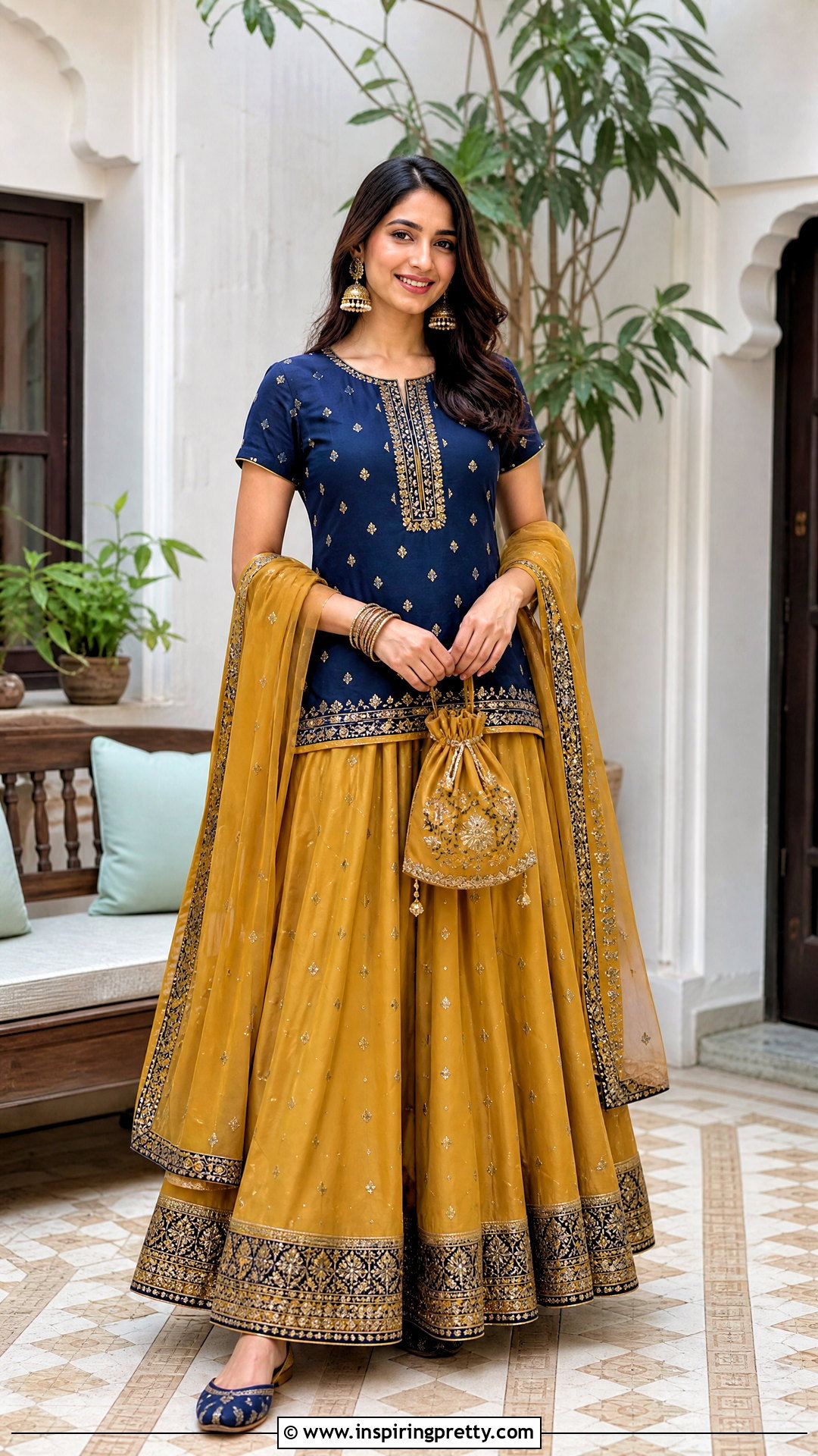 Contrast Lehenga And Short Kurti - 50 skirt and top traditional outfit ideas