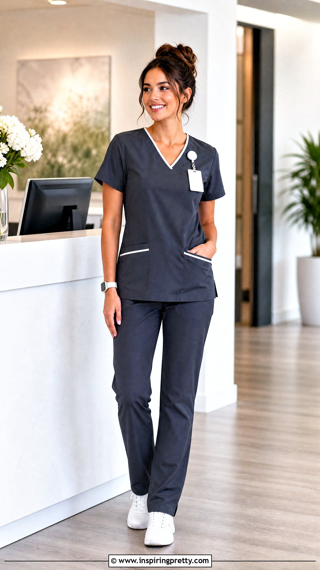 Contrast Piping Scrub Top With Matching Pants - 20 Fancy Scrub Tops outfit ideas