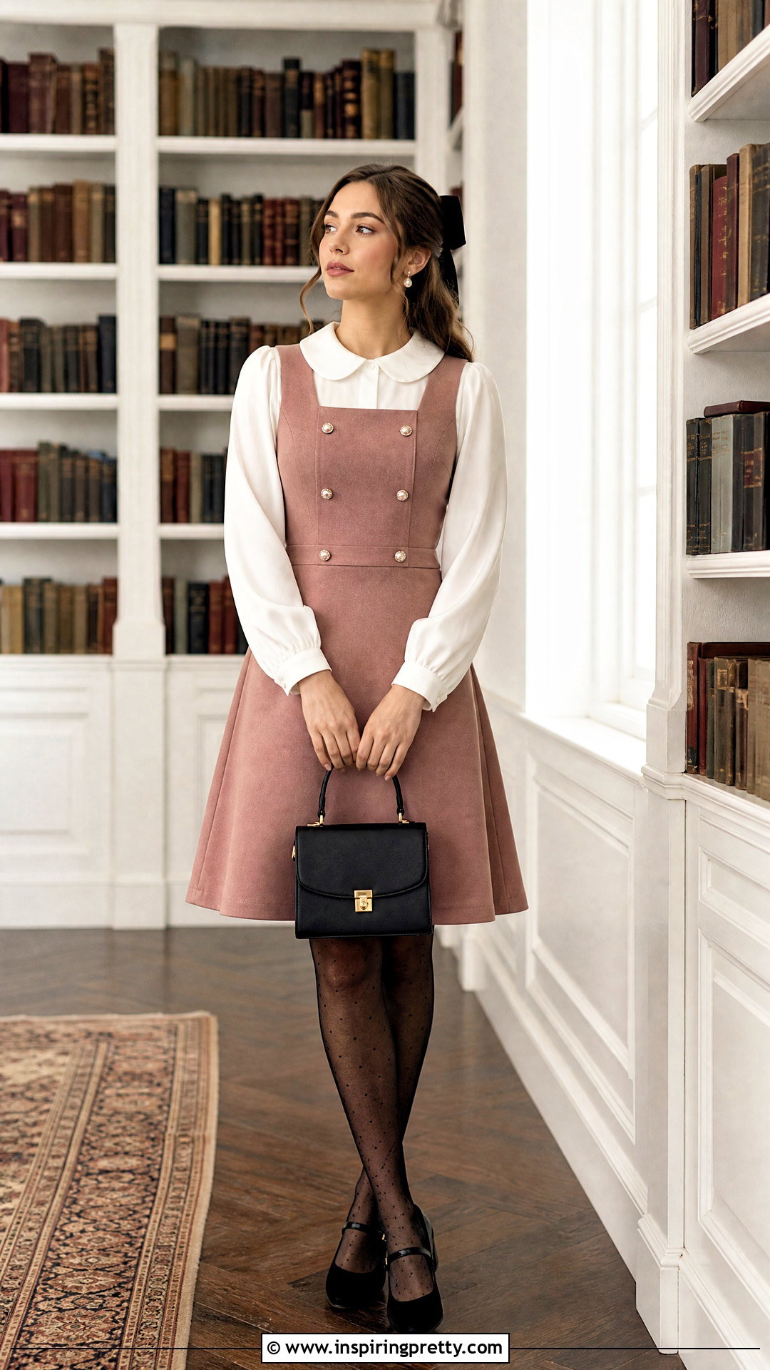Coquette Peter Pan Blouse With Pinafore Dress - 25 coquette style tops outfit ideas