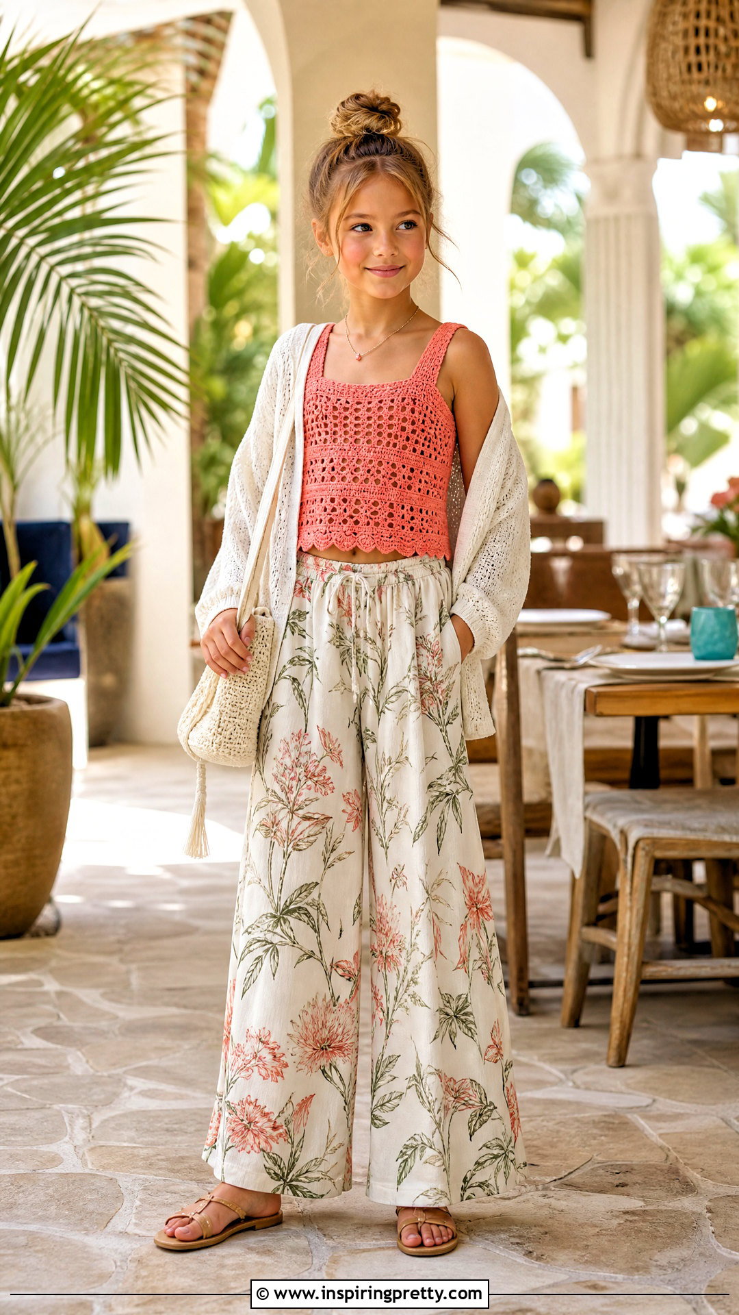 Coral Crochet Top With Printed Palazzo Pants - 50 top de croche infantil ideas