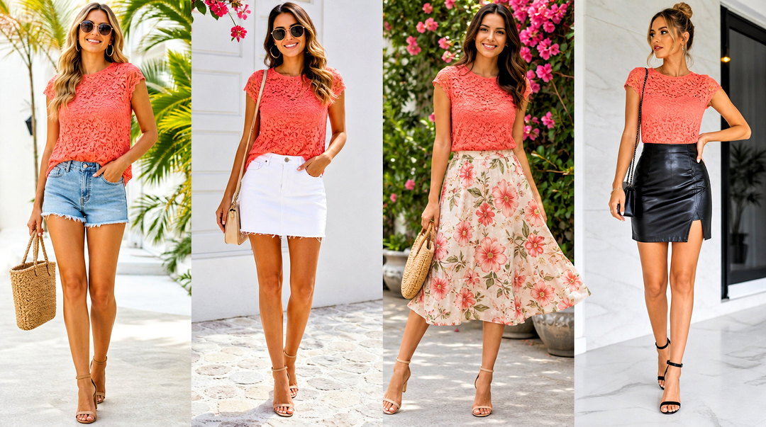 25 Coral Lace Top Outfit Ideas for Romantic Summer Style
