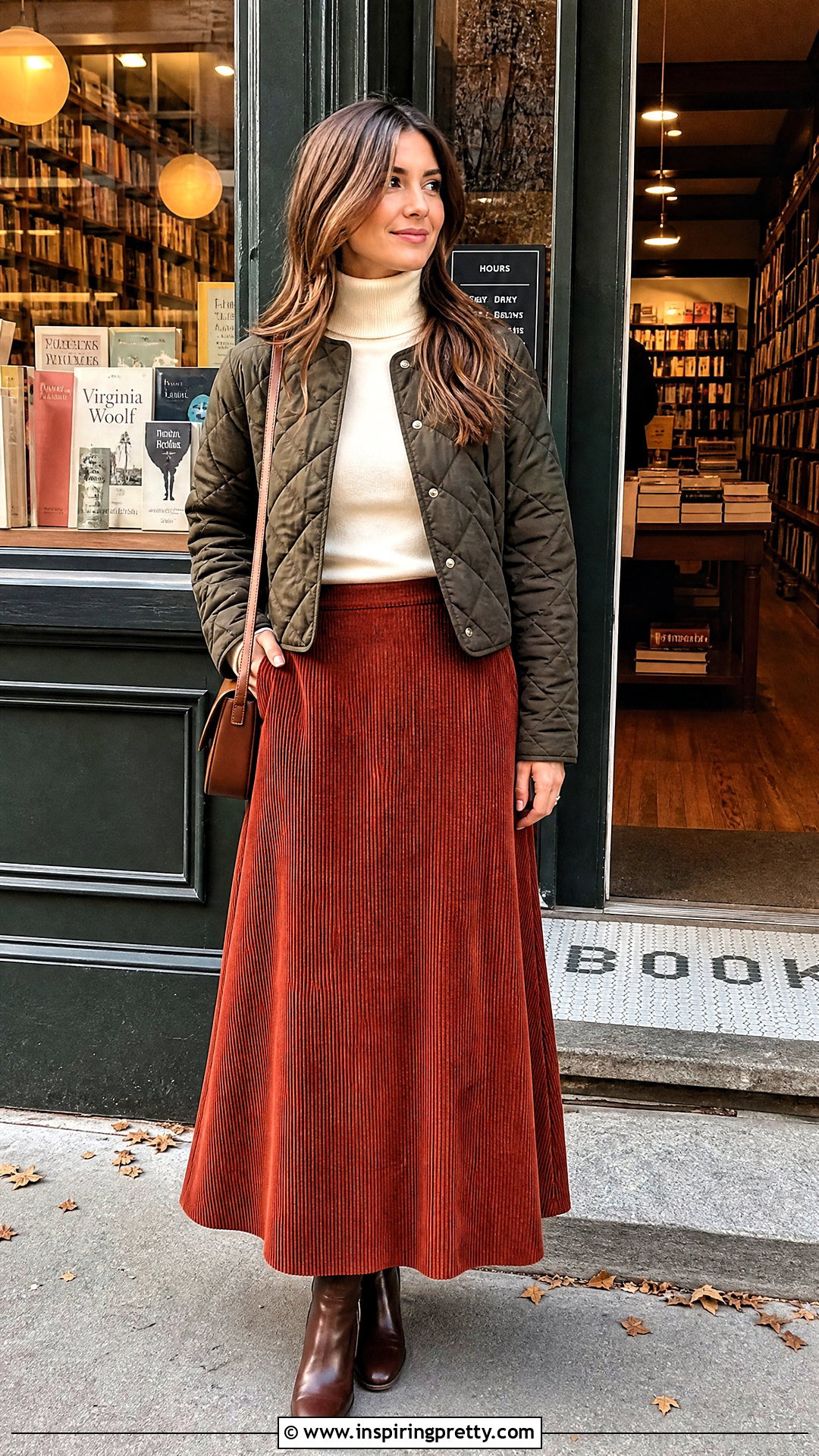 Corduroy Long Skirt And Turtleneck Outfit - 50 long skirt and top casual outfits