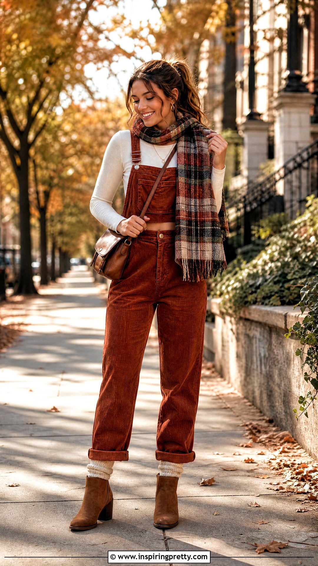 Corduroy Overalls With Long Sleeve Crop Top - 25 crop top overalls outfit ideas