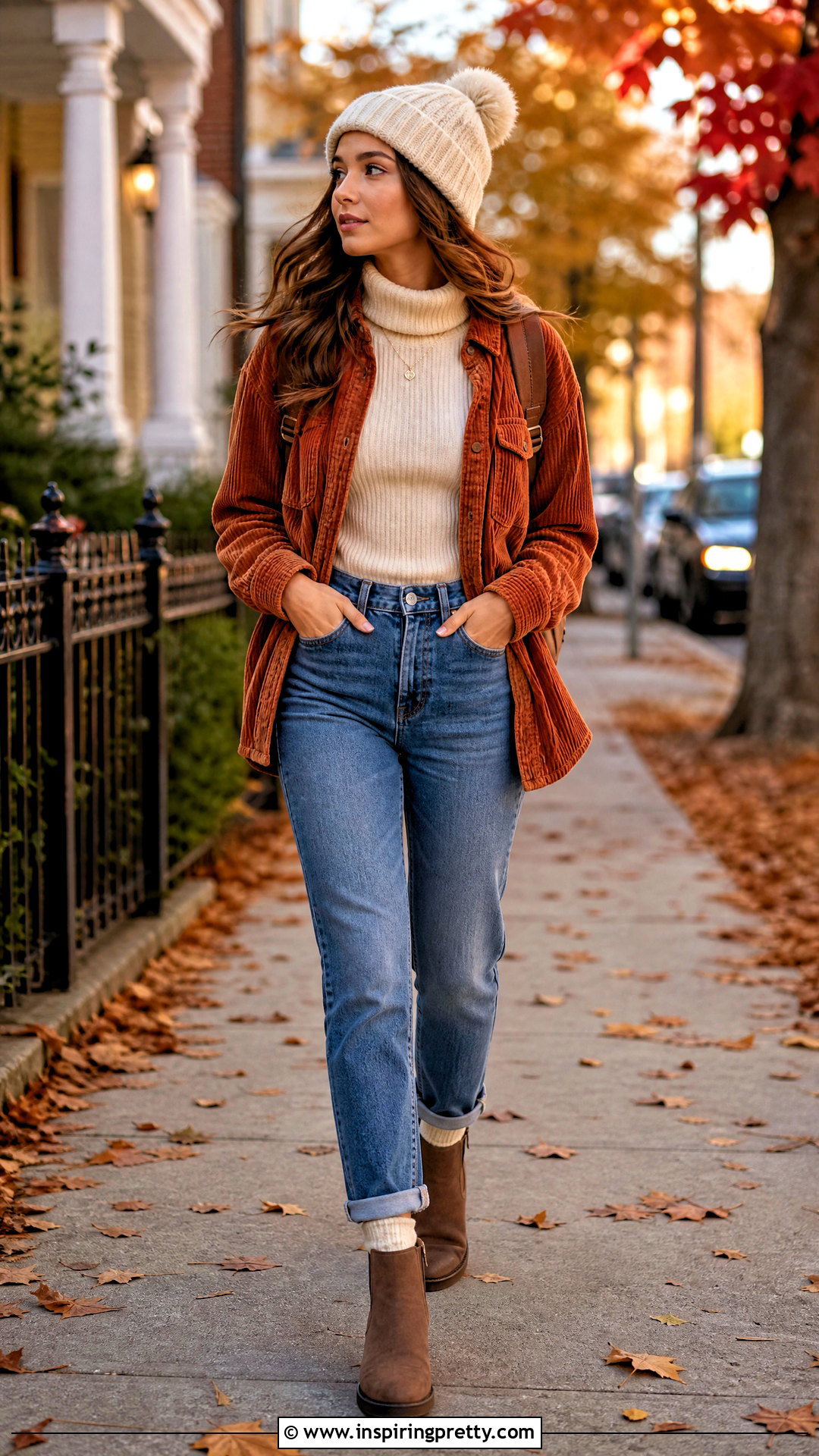 Corduroy Overshirt Top With Turtleneck And Jeans - 50 girls top designs