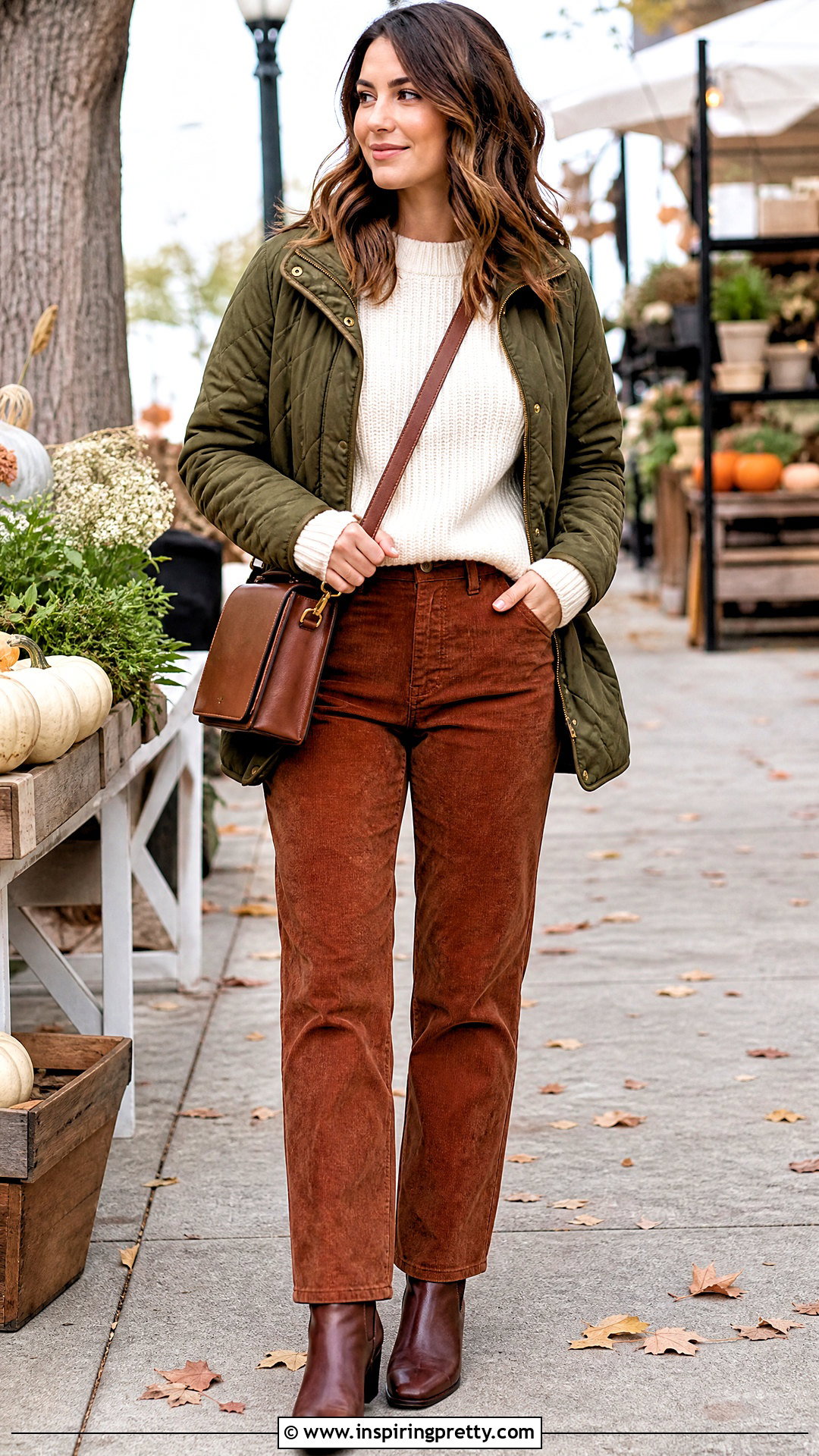 Corduroy Pants And Knit Sweater Outfit - 50 gathered top outfit ideas