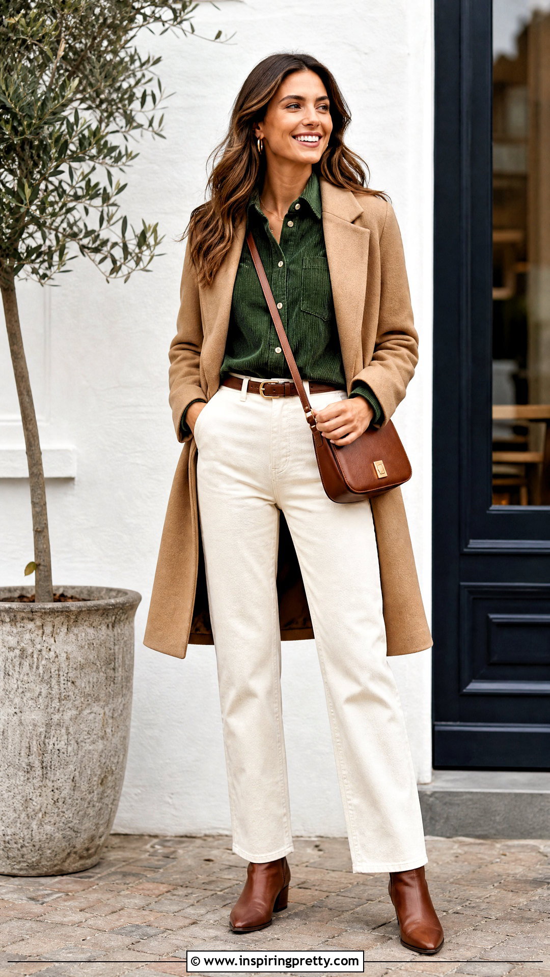 Corduroy Shirt With Ecru Pants - 50 winter tops for women
