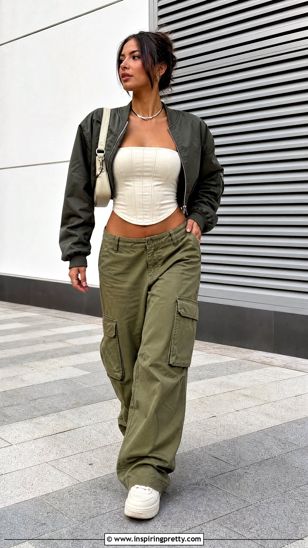 Corset Bandeau Top With Cargo Pants - 50 bandeau top outfit ideas