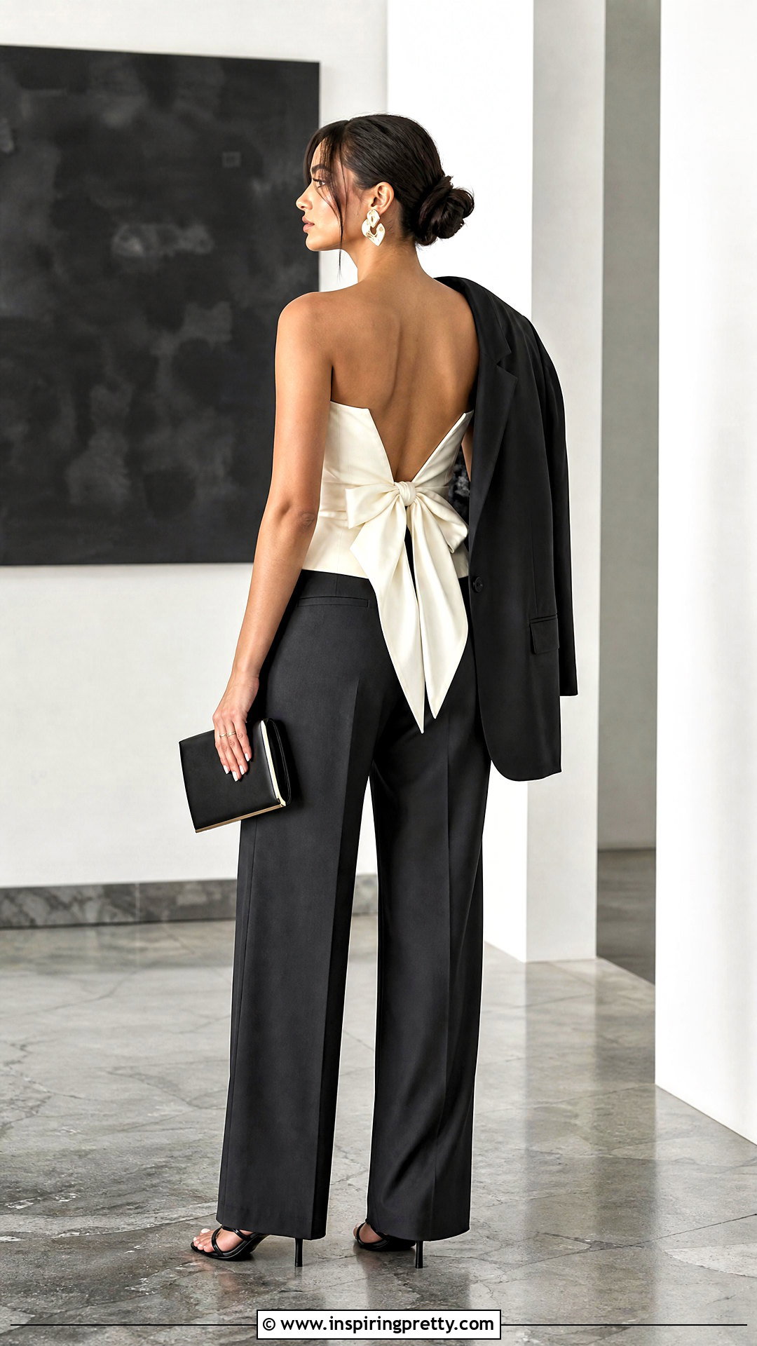 Corset Bow Tie Back Top With Suit Trousers - 25 Bow Tie Back Top outfit ideas