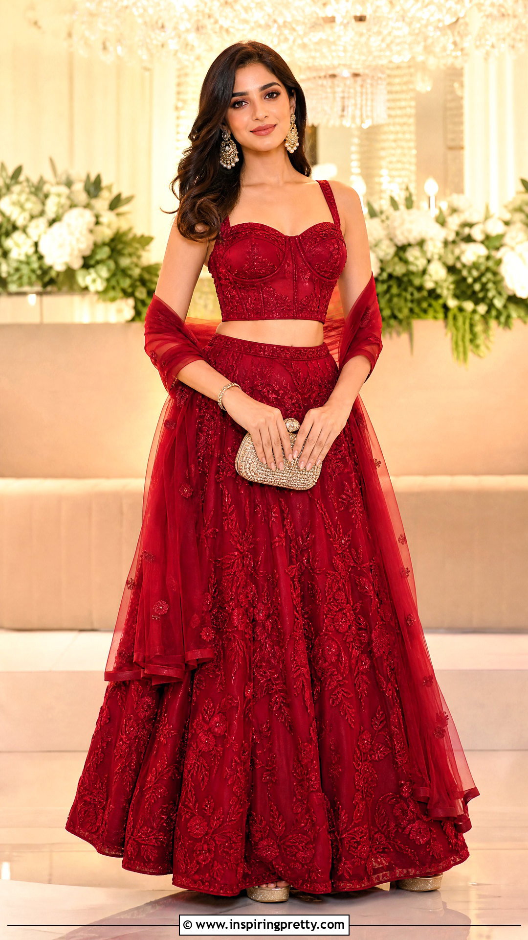Corset Crop Top And Embroidered Lehenga Skirt - 25 crop top and skirt indian party wear for women outfit ideas