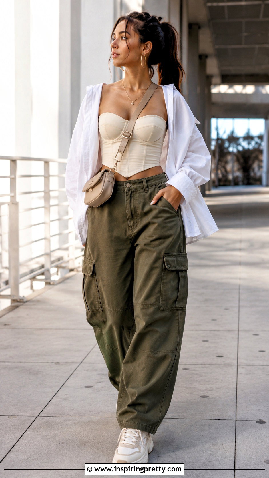 Corset Crop Top And Olive Wide Leg Cargo Trousers - 20 wide leg trousers and crop tops