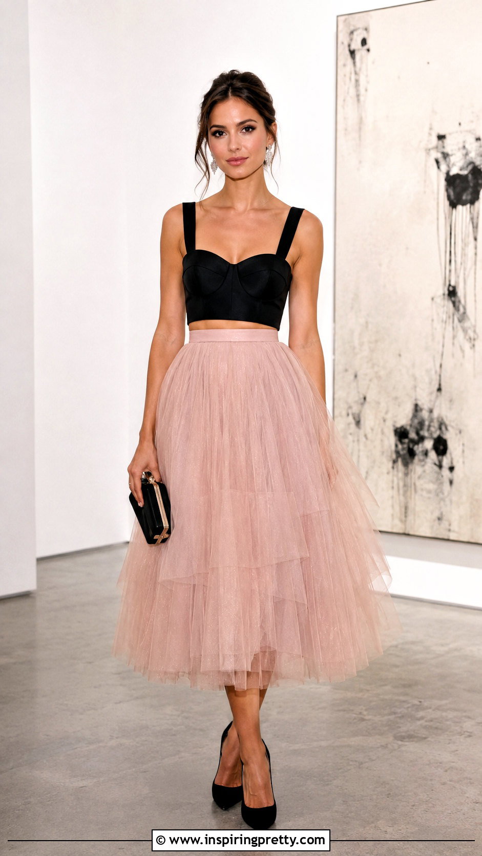 Corset Crop Top And Tulle Flared Skirt Outfit - 20 Crop Top Flared Skirt outfits
