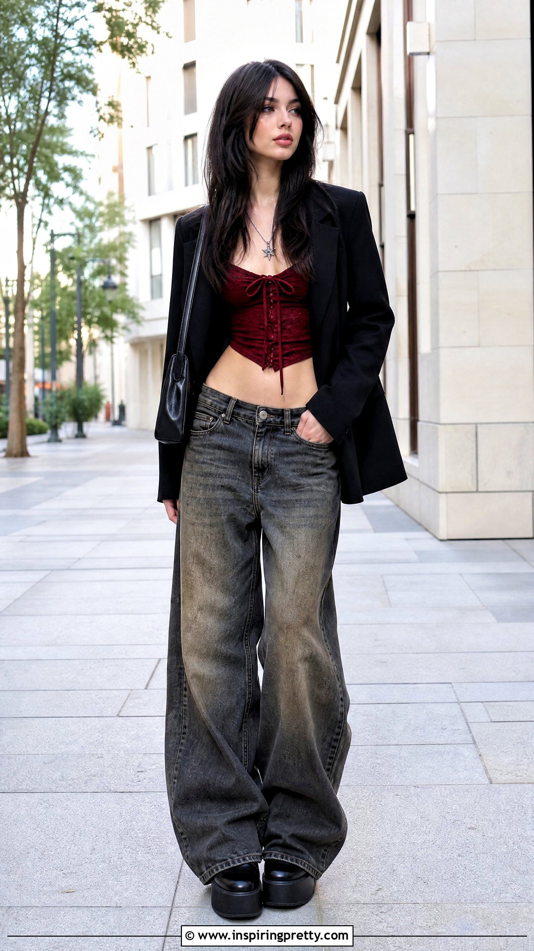 Corset Crop Top And Wide Leg Jeans Outfit - 25 egirl crop top outfit ideas