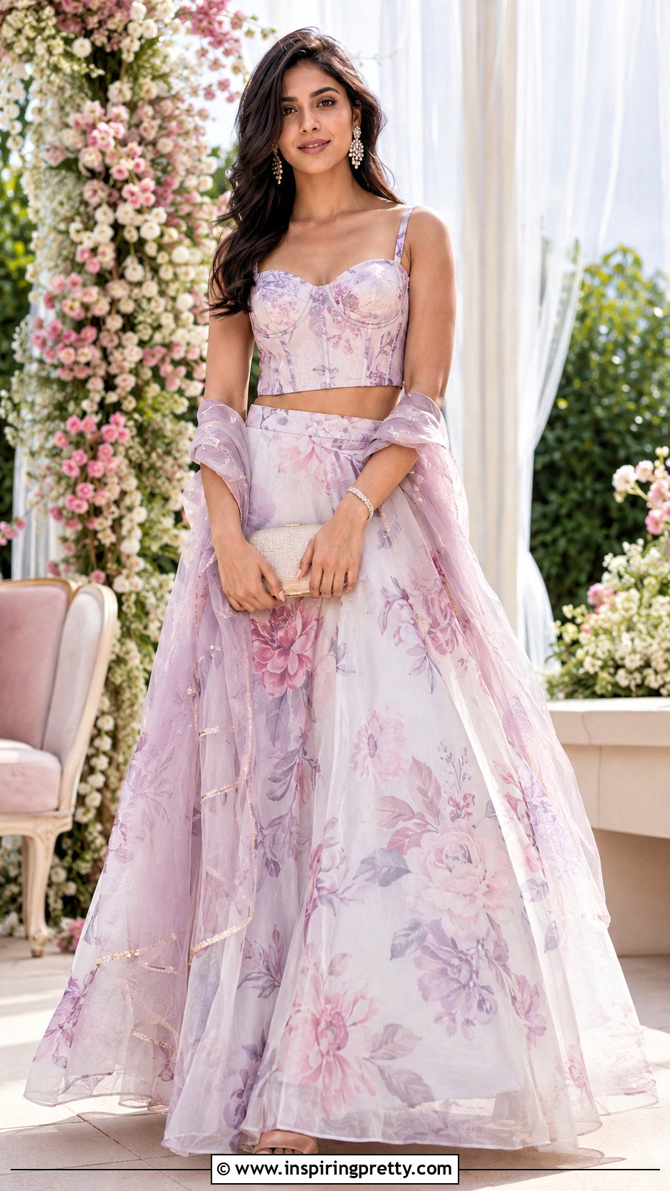 Corset Crop Top Blouse With Floral Lehenga - 20 Crop Top Blouse Designs For Lehanga Outfit Ideas