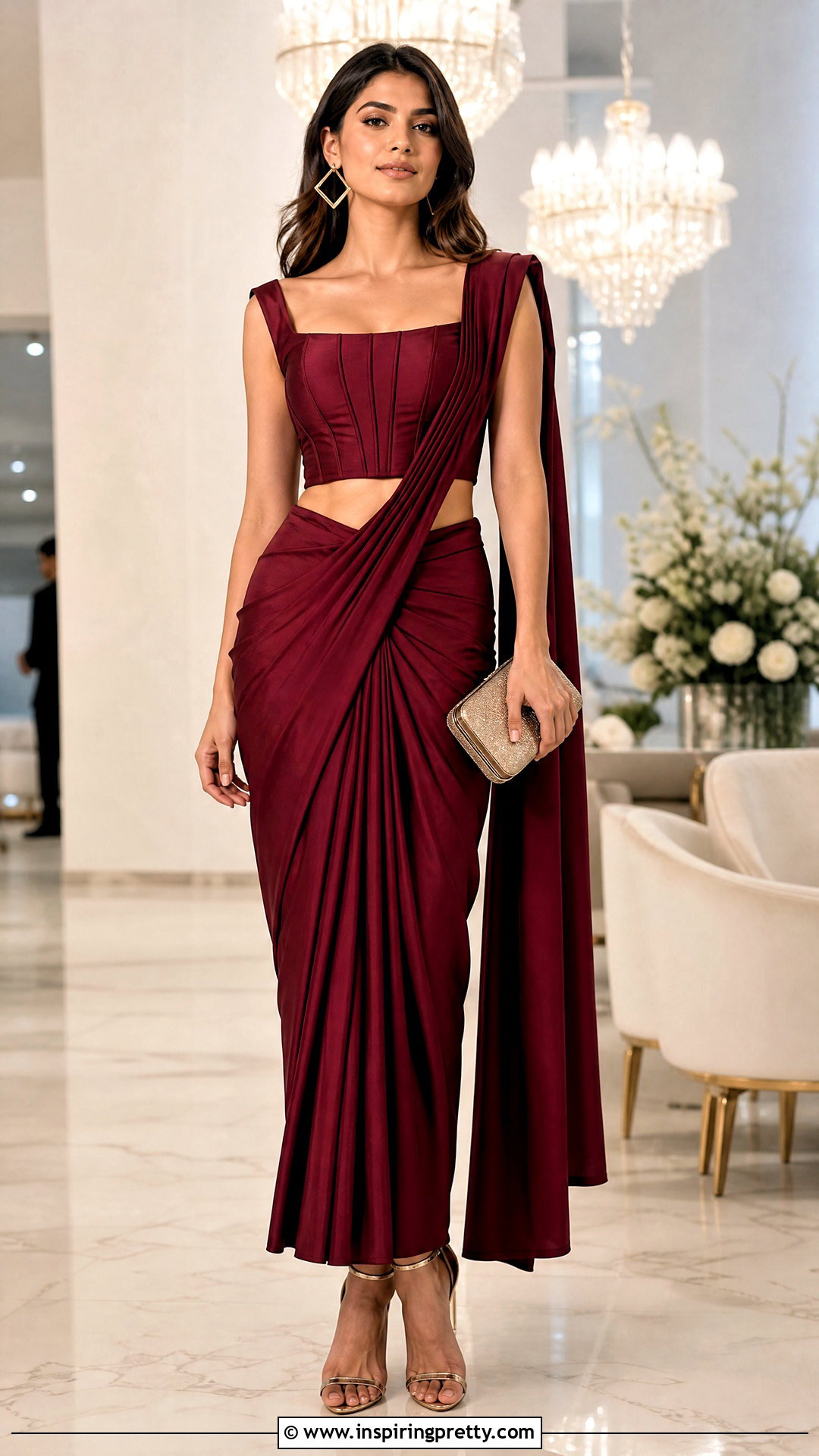 Corset Crop Top Blouse With Pre Draped Saree - 20 crop top blouse for saree outfit ideas