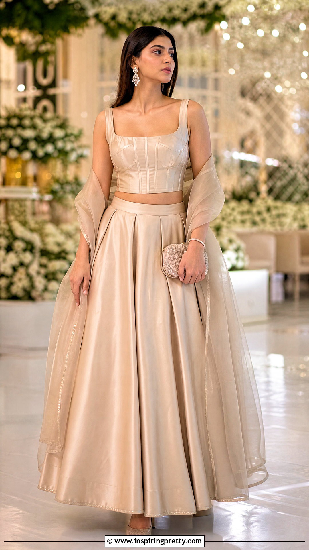 Corset Crop Top Blouse With Satin Lehenga - 50 latest crop top blouse designs