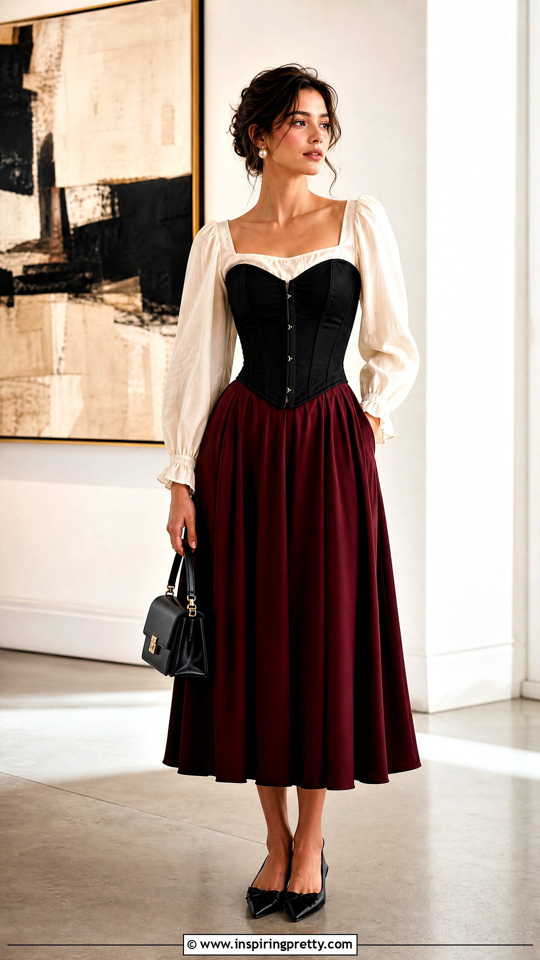 Corset Crop Top Over Puff Sleeve Blouse Outfit - 25 Crop Top With Top Underneath outfit ideas