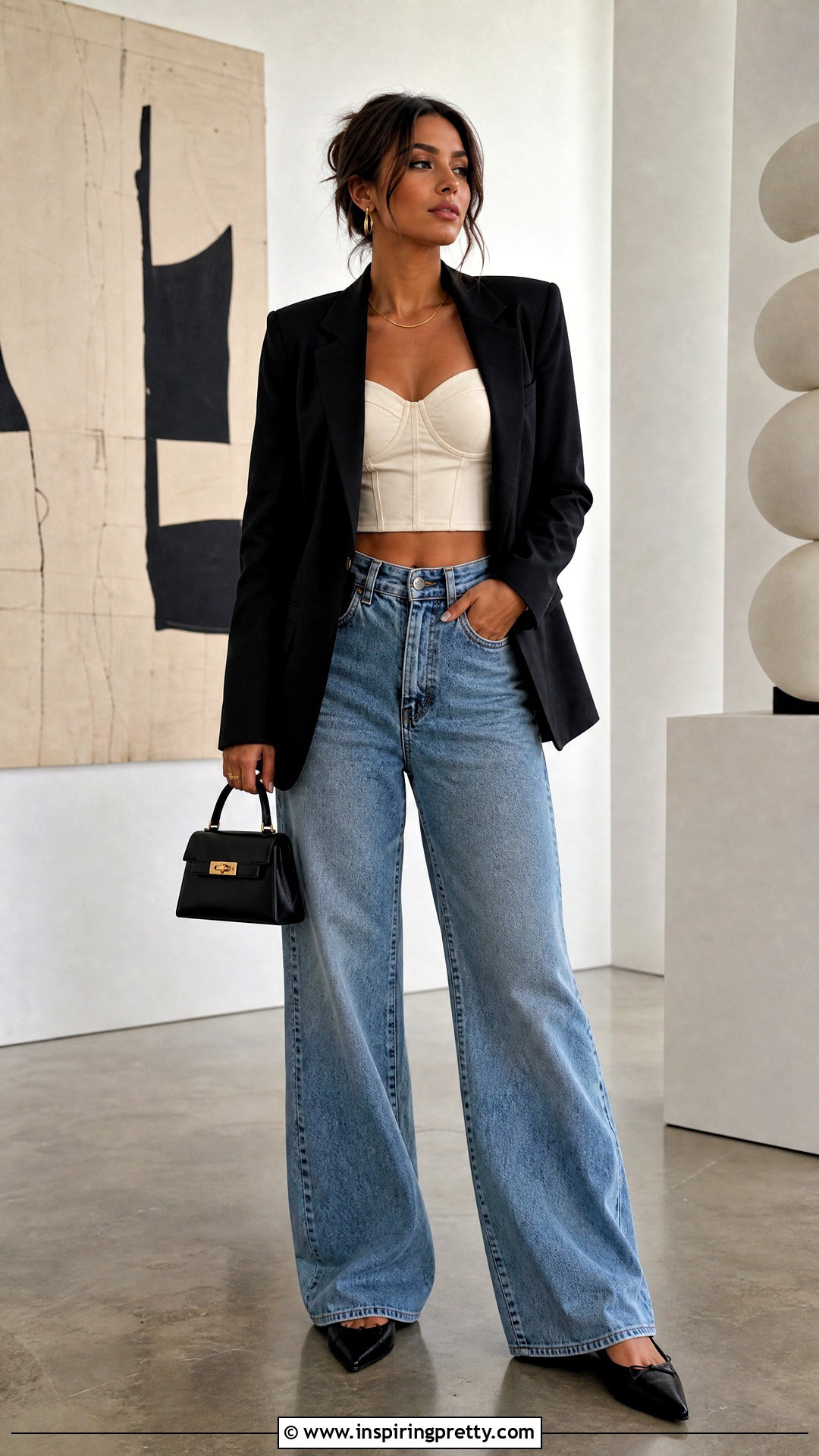 Corset Crop Top With Wide Leg Jeans - 50 crop top jeans