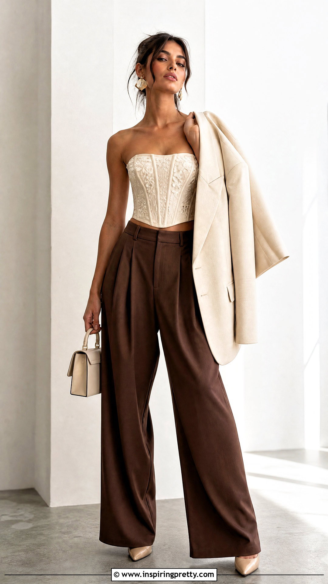 Corset Embroidery Crop Top With Pleated Trousers - 20 embroidery crop top designs