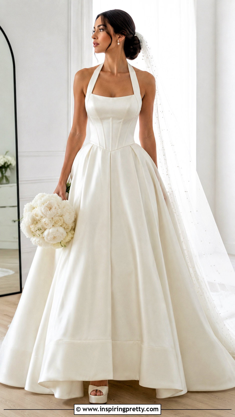 Corset Halter Ball Gown Wedding Dress With Pearl Veil - 25 Halter Top Ball Gown Wedding Dress outfit ideas
