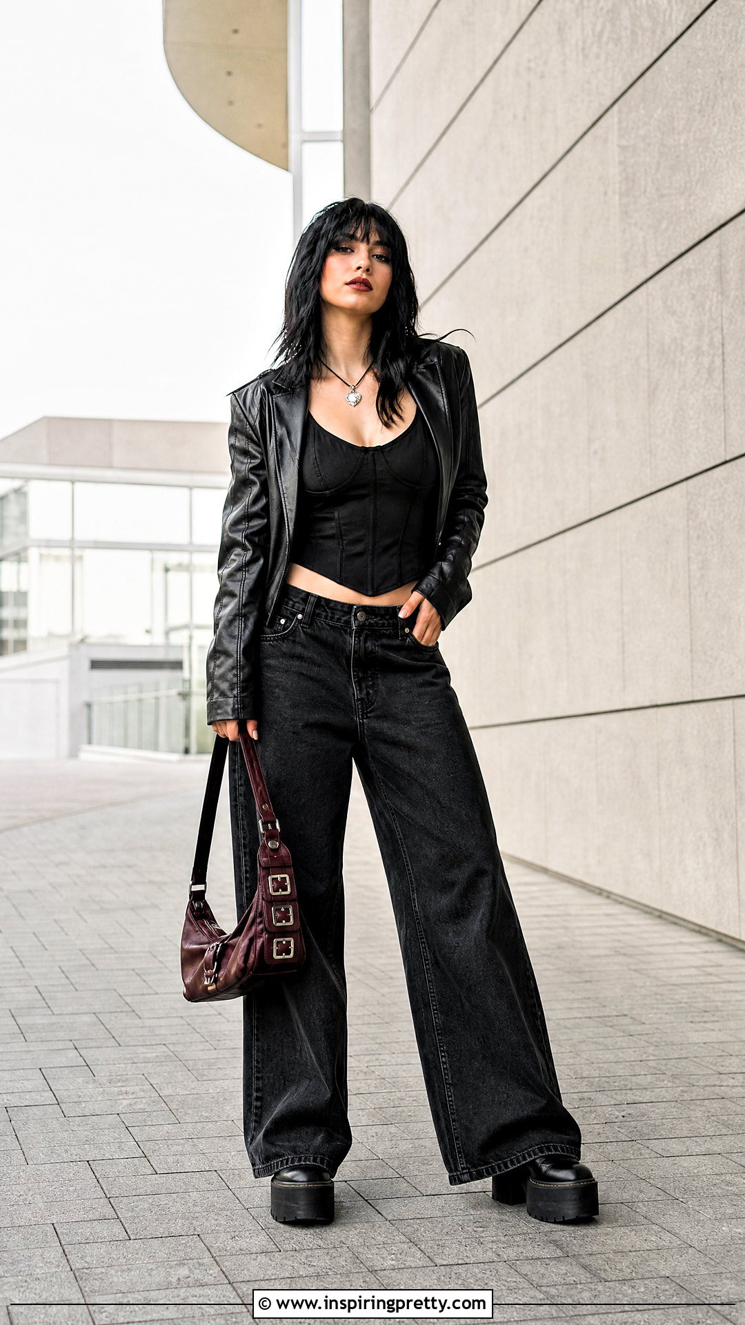 Corset Inspired Emo Top With Wide Leg Jeans - 20 emo tops women
