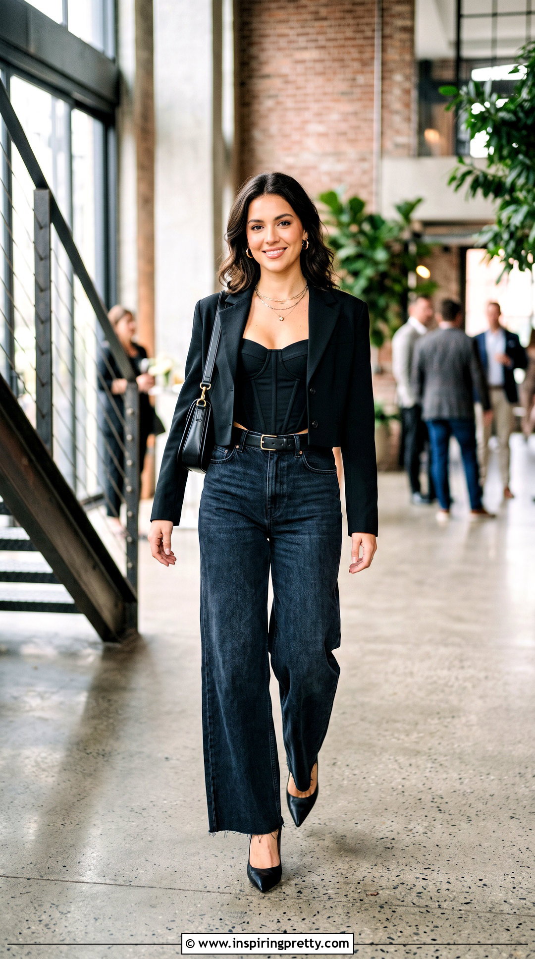 Corset Inspired Top With Wide Leg Jeans - 50 dress tops outfit ideas