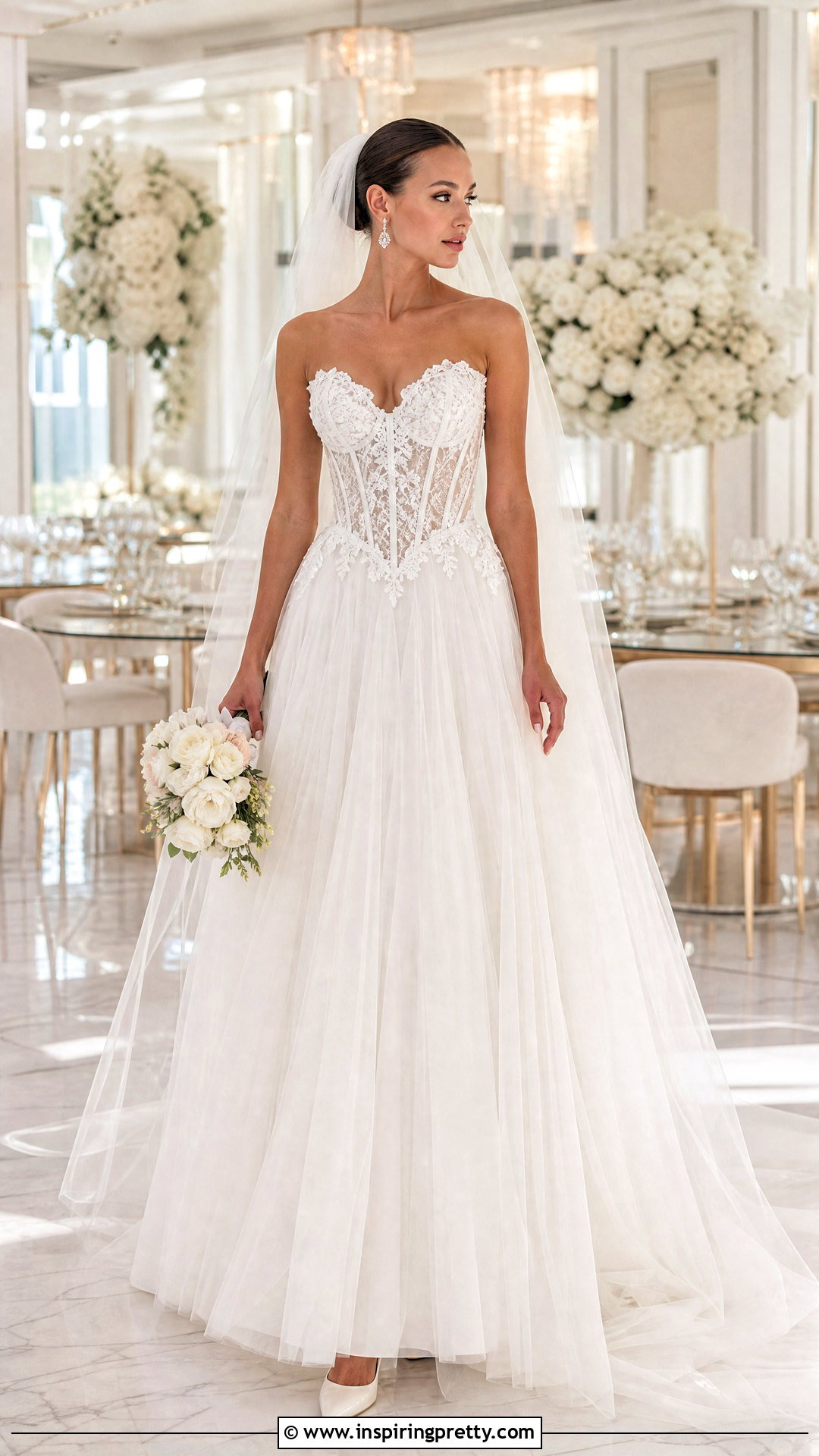 Corset Lace Top Tulle Wedding Dress - 25 lace top flowy bottom wedding dress outfit ideas