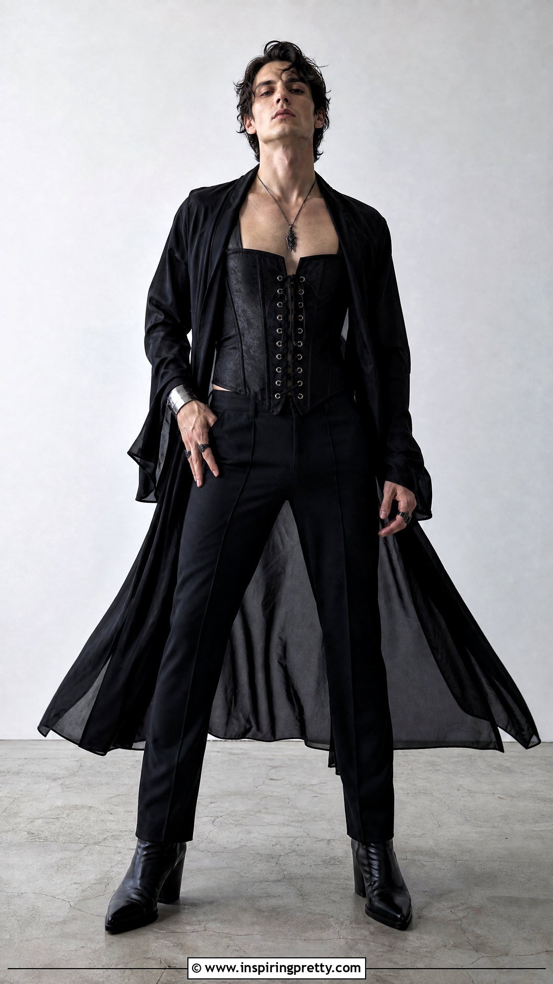 Corset Lace Up Goth Top With Slim Pants - 25 goth tops men