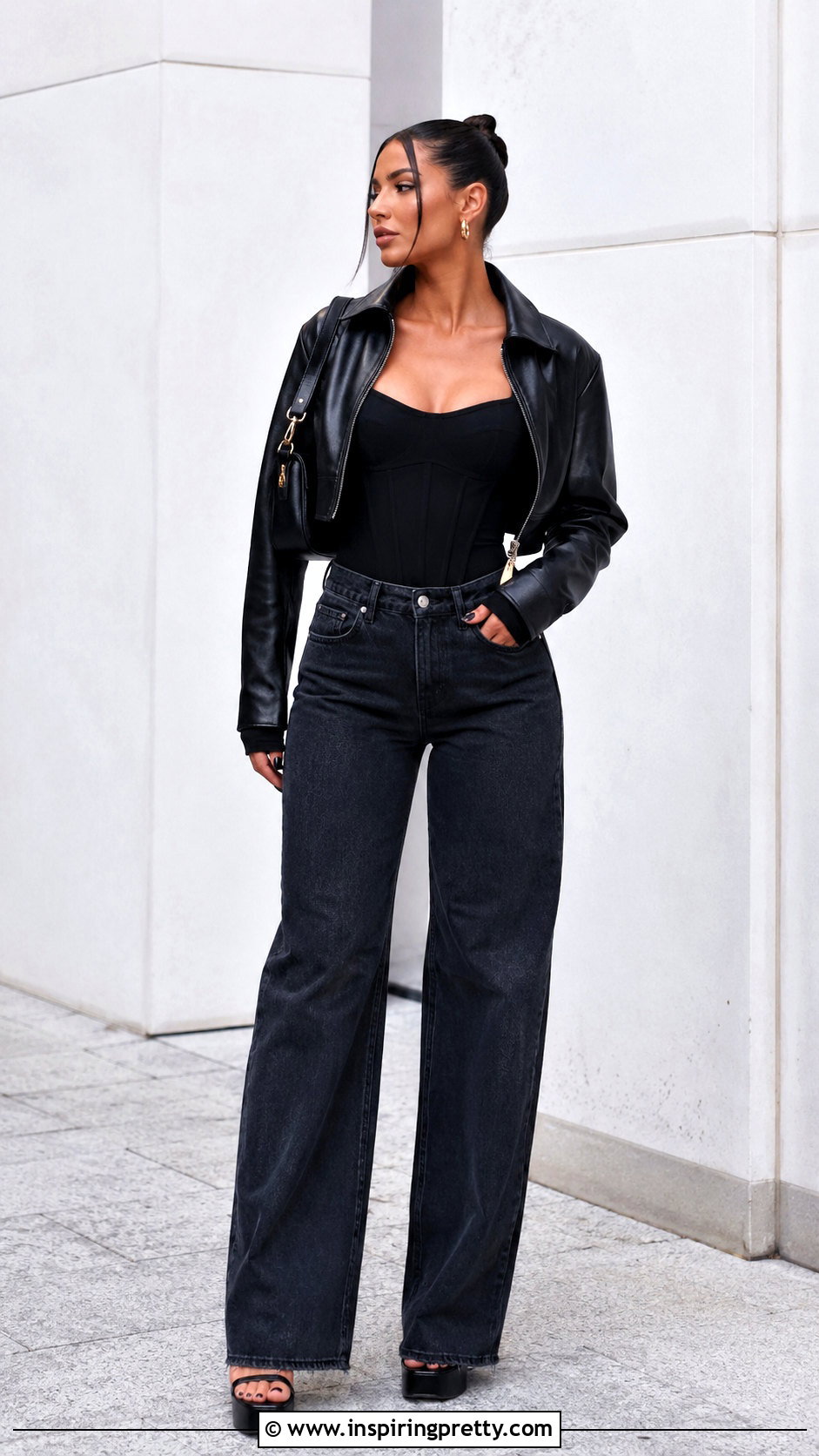 Corset Long Sleeve Going Out Top With Wide Leg Jeans - 50 long sleeve going out tops outfit ideas