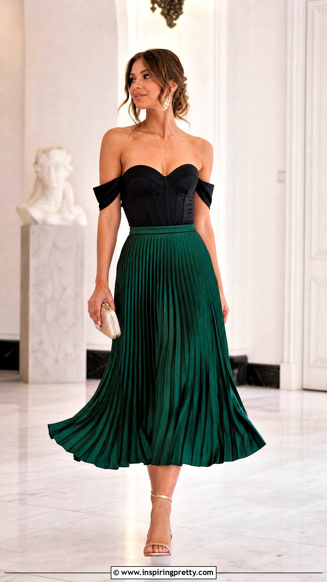 Corset Off Shoulder Top With Pleated Midi Skirt - 50 Off Shoulder Tops outfit ideas