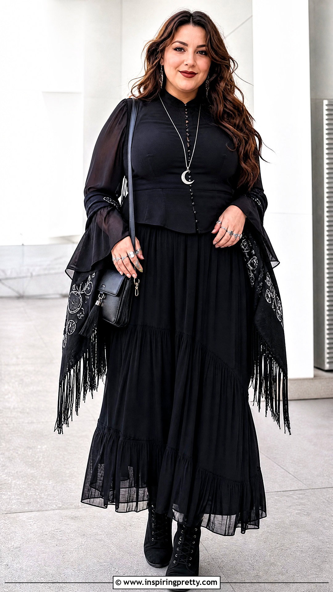 Corset Seam Blouse With Flowing Black Skirt - 20 Stevie Nicks Style Tops