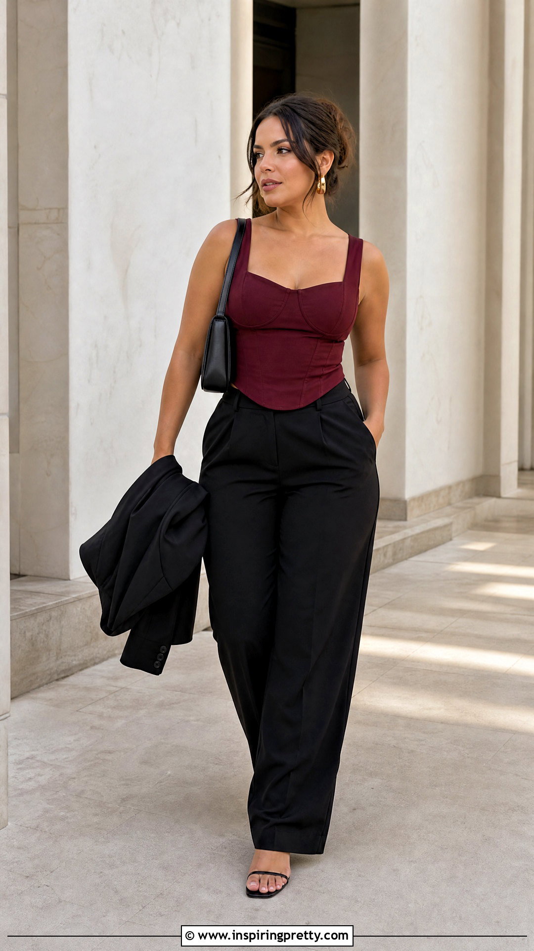 Corset Seam Top With Relaxed Trousers - 50 busty women tops outfit ideas