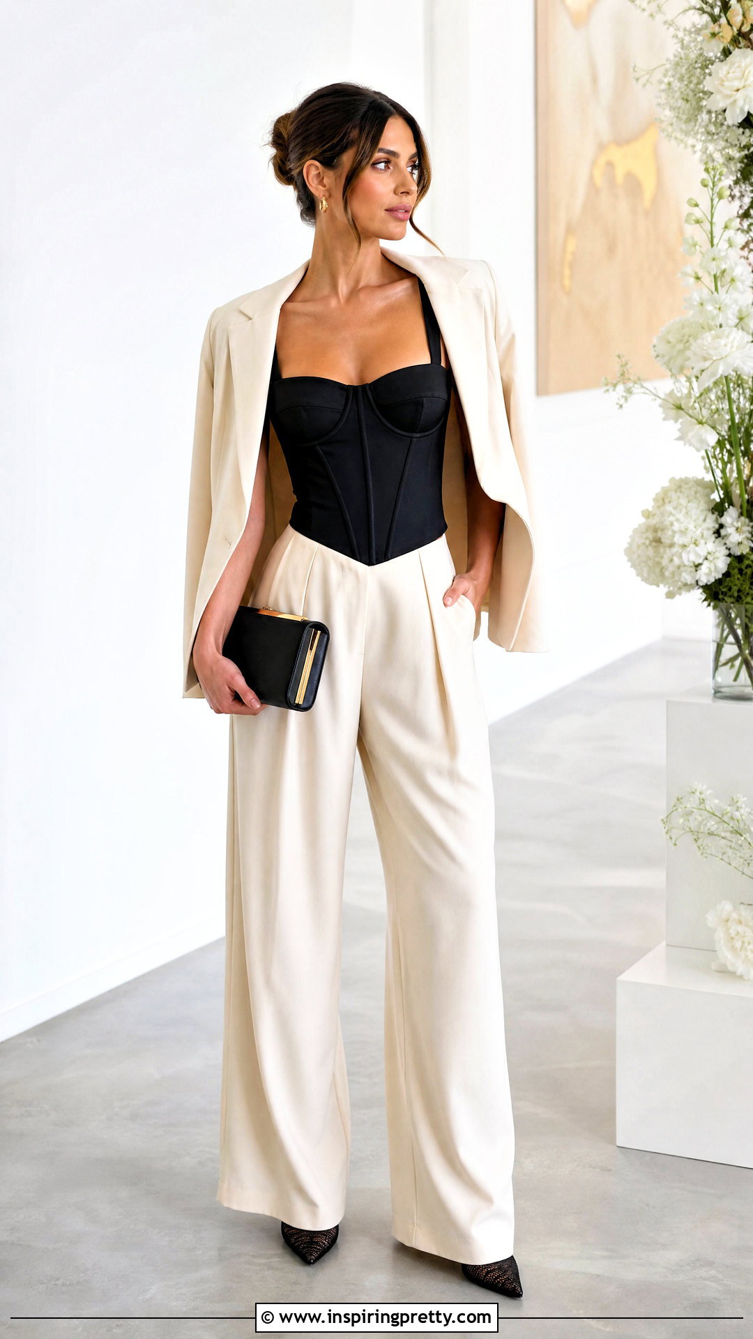 Corset Strap Top With Tailored Trousers - 50 strap top outfit ideas