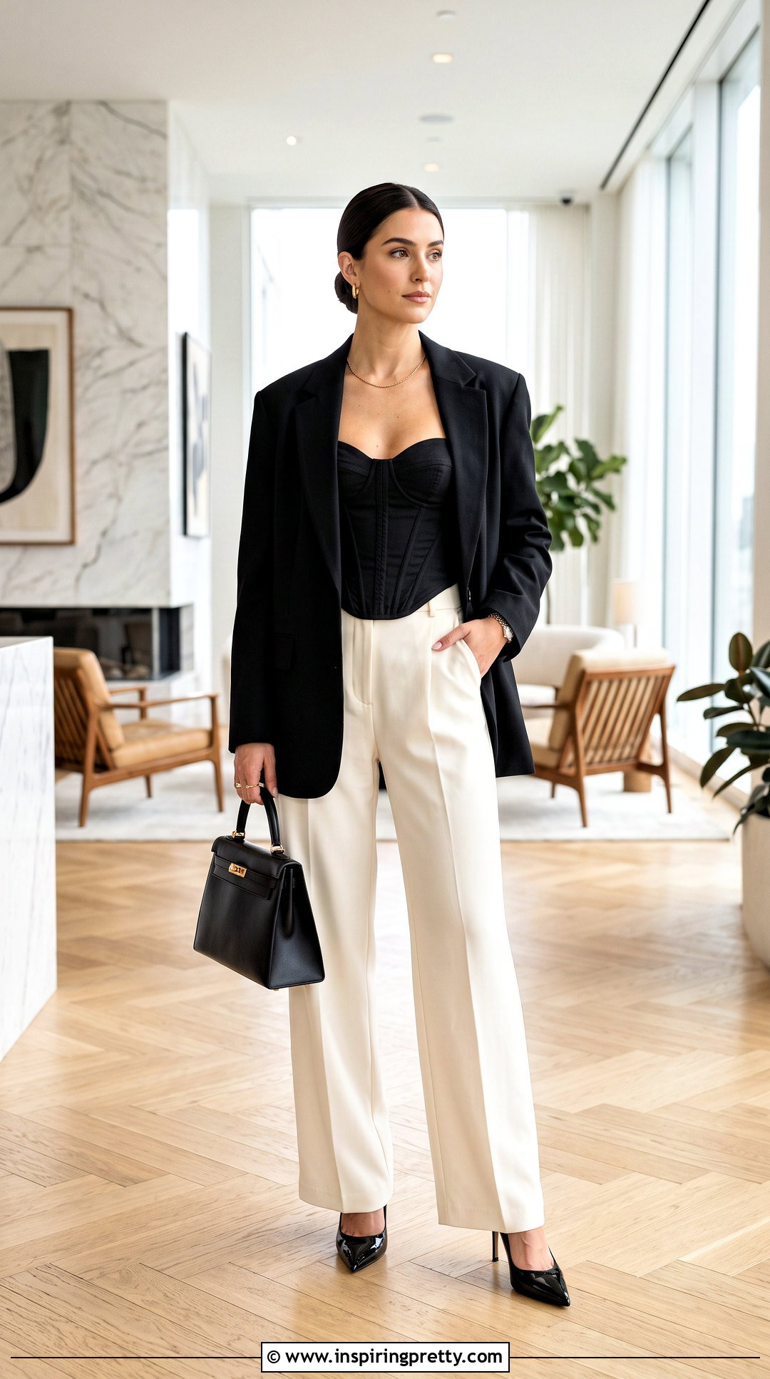 Corset Style SHEIN Top With Wide Leg Pants - 50 shein tops outfit ideas