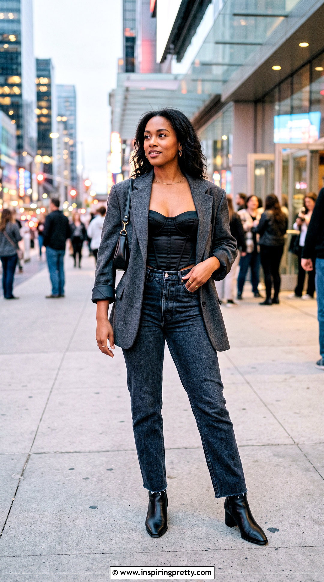 Corset Style Top With Blazer And Jeans - 50 Beautiful Tops For Women