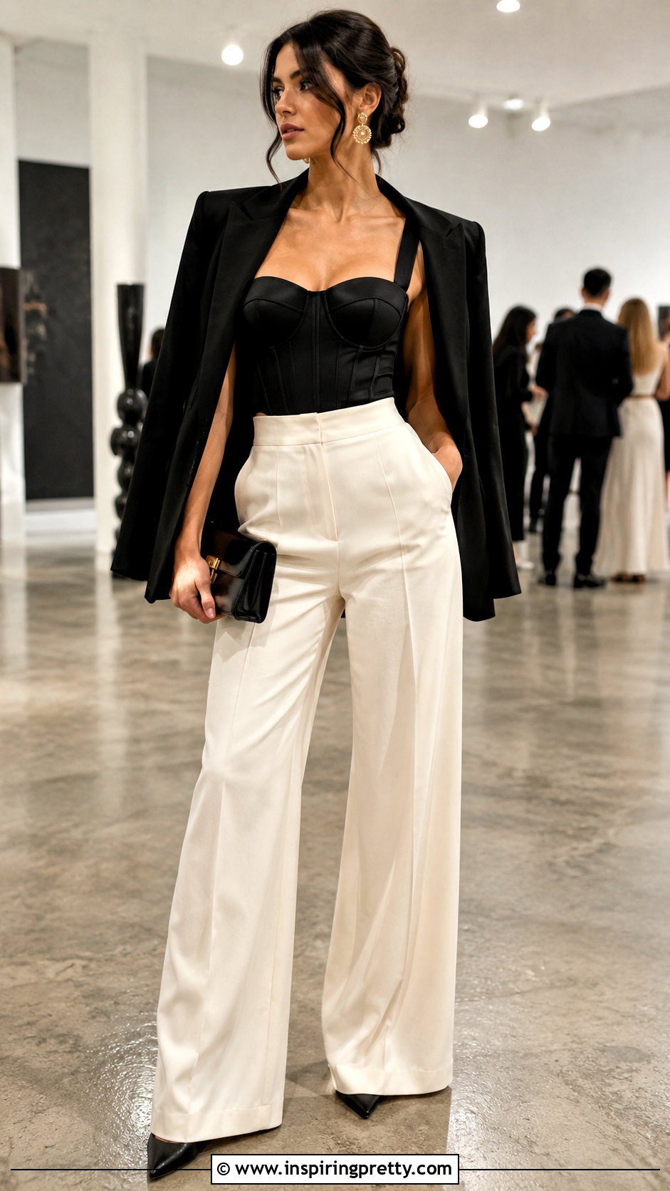 Corset Style Top With Wide Leg Pants - 50 pretty tops outfit ideas